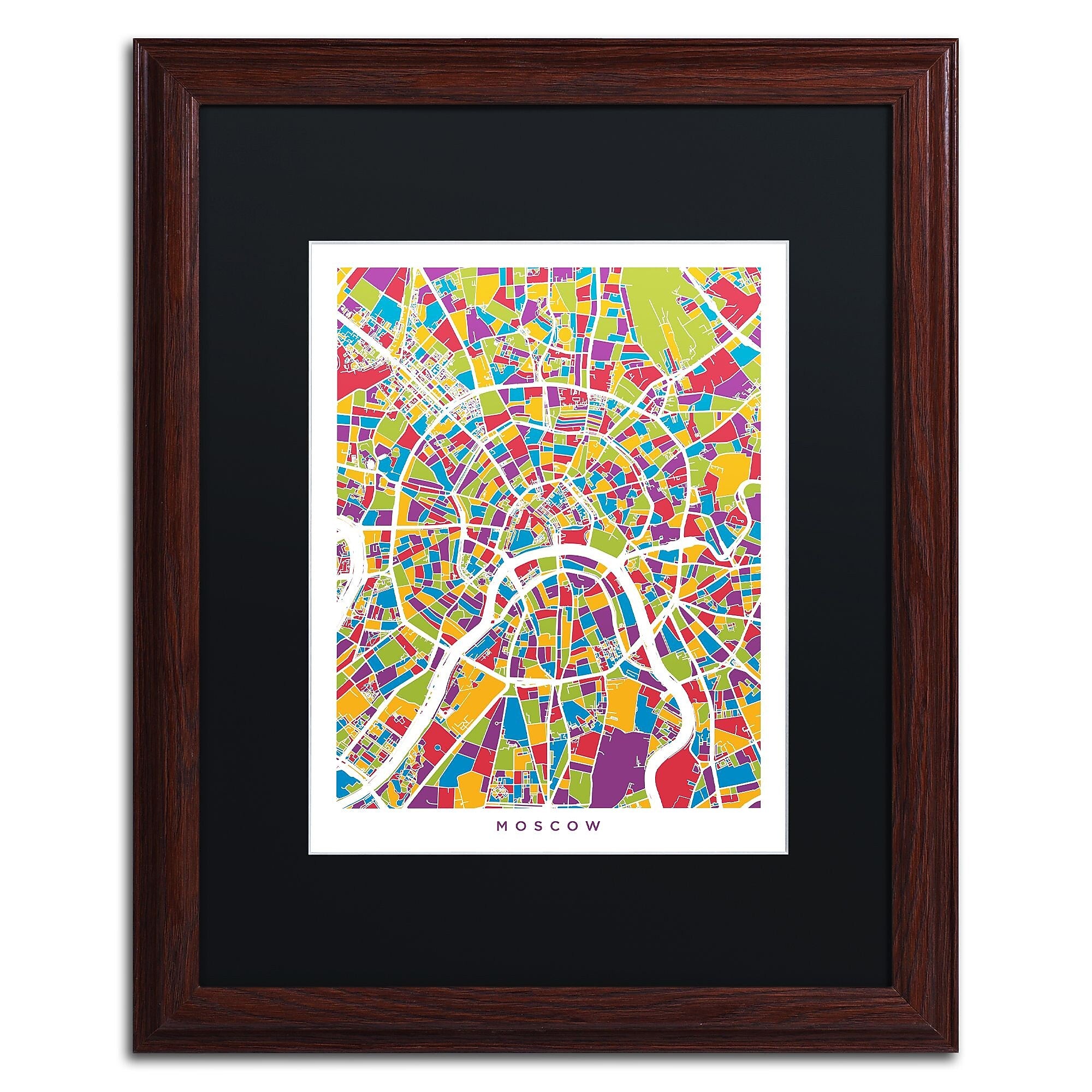 Trademark Fine Art ''Moscow City Street Map II'' by Michael Tompsett 16" x 20" Black Matted Wood Frame (MT0848-W1620BMF)