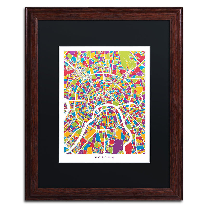 Trademark Fine Art ''Moscow City Street Map II'' by Michael Tompsett 16" x 20" Black Matted Wood Frame (MT0848-W1620BMF)