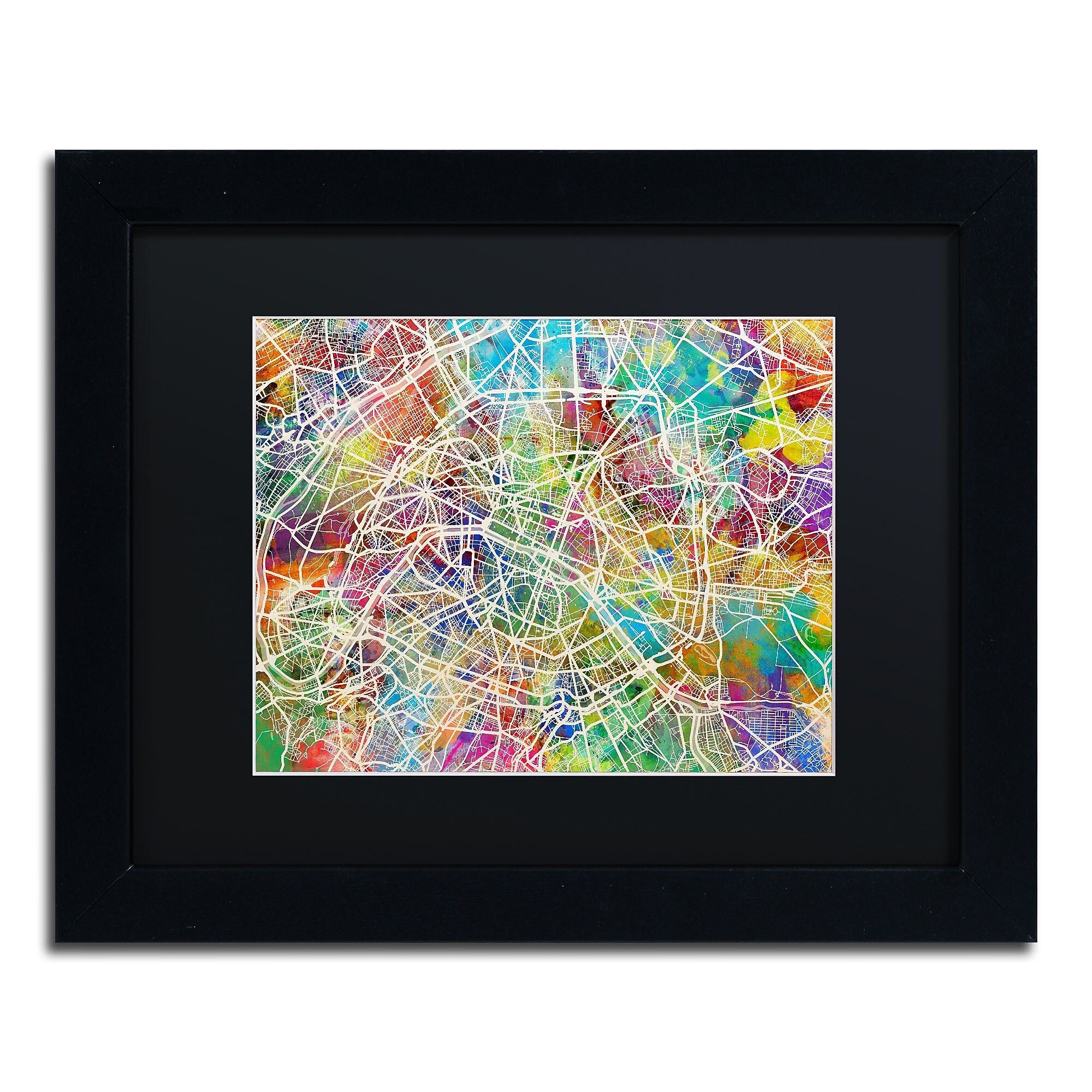 Trademark Fine Art ''Paris France Street Map II'' by Michael Tompsett 11" x 14" Black Matted Black Frame (MT0852-B1114BMF)