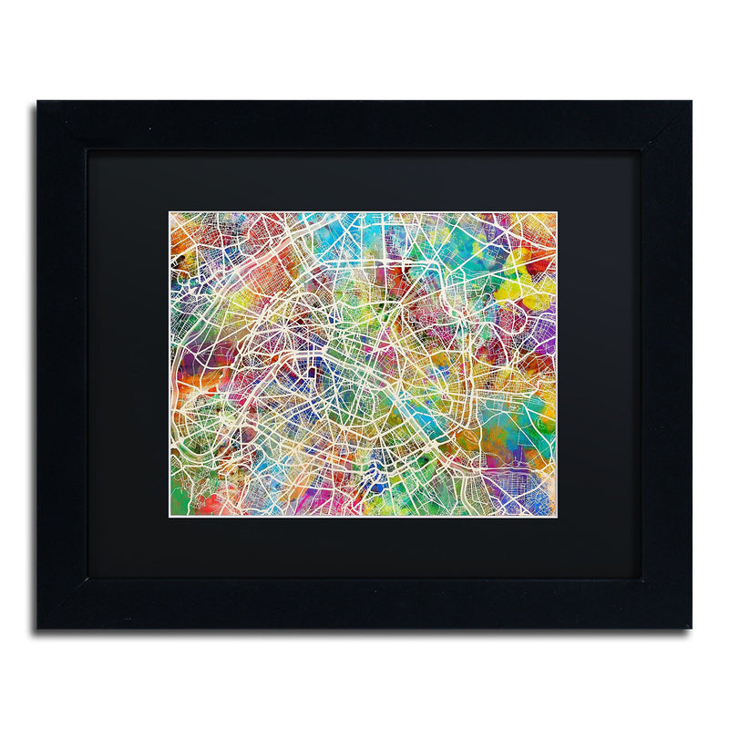 Trademark Fine Art ''Paris France Street Map II'' by Michael Tompsett 11" x 14" Black Matted Black Frame (MT0852-B1114BMF)