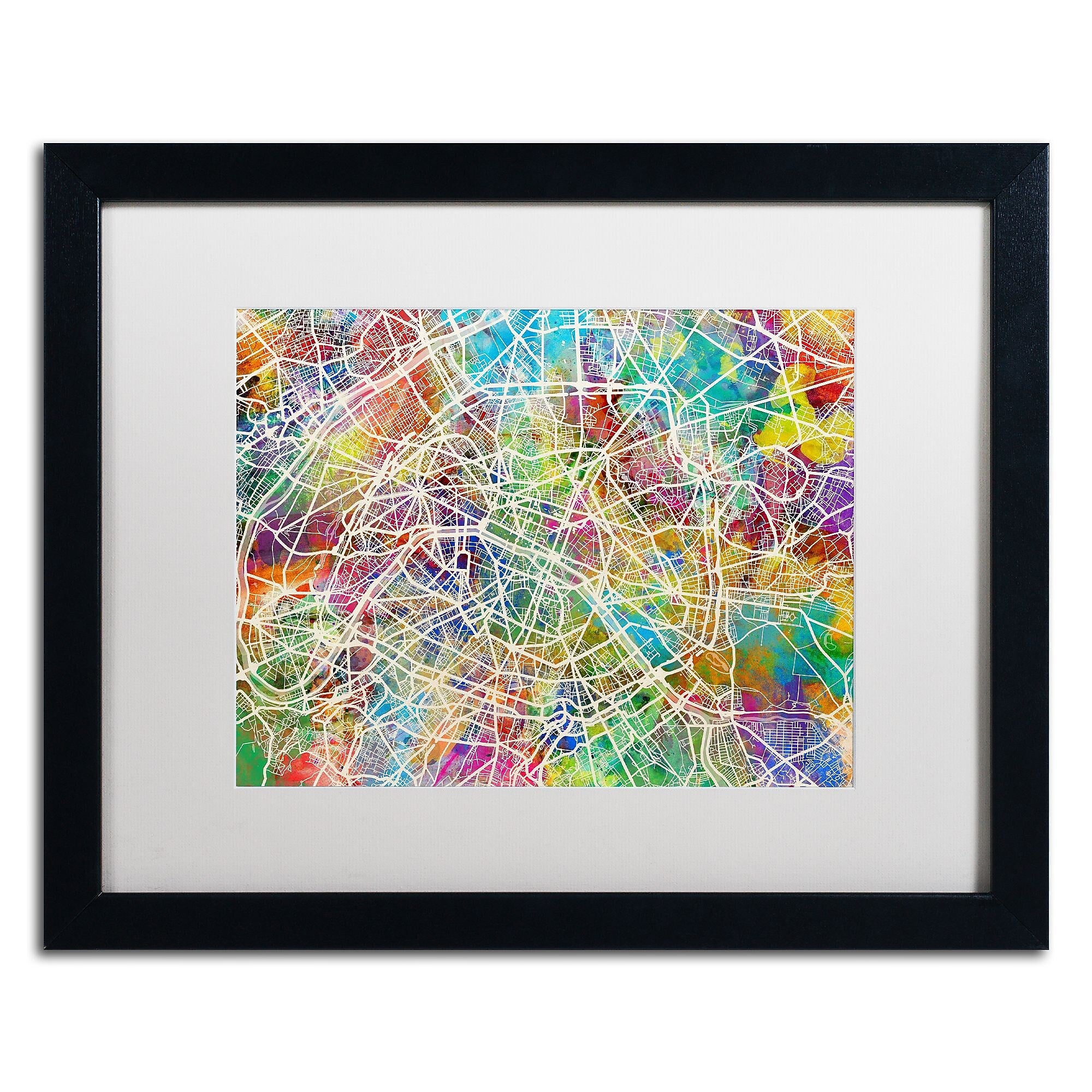 Trademark Fine Art ''Paris France Street Map II'' by Michael Tompsett 16" x 20" White Matted Black Frame (MT0852-B1620MF)