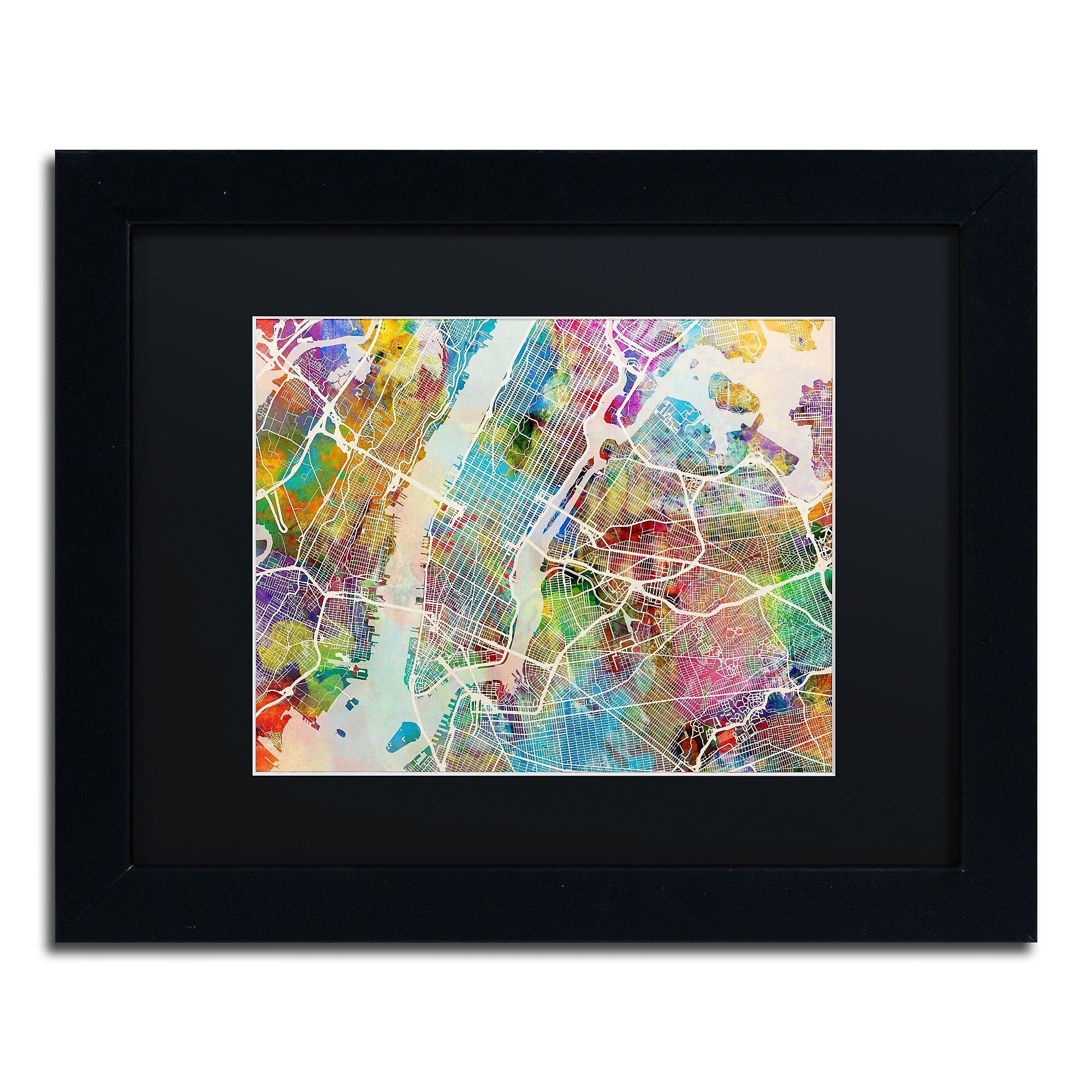 Trademark Fine Art ''New York City Street Map'' by Michael Tompsett 11" x 14" Black Matted Black Frame (MT0854-B1114BMF)