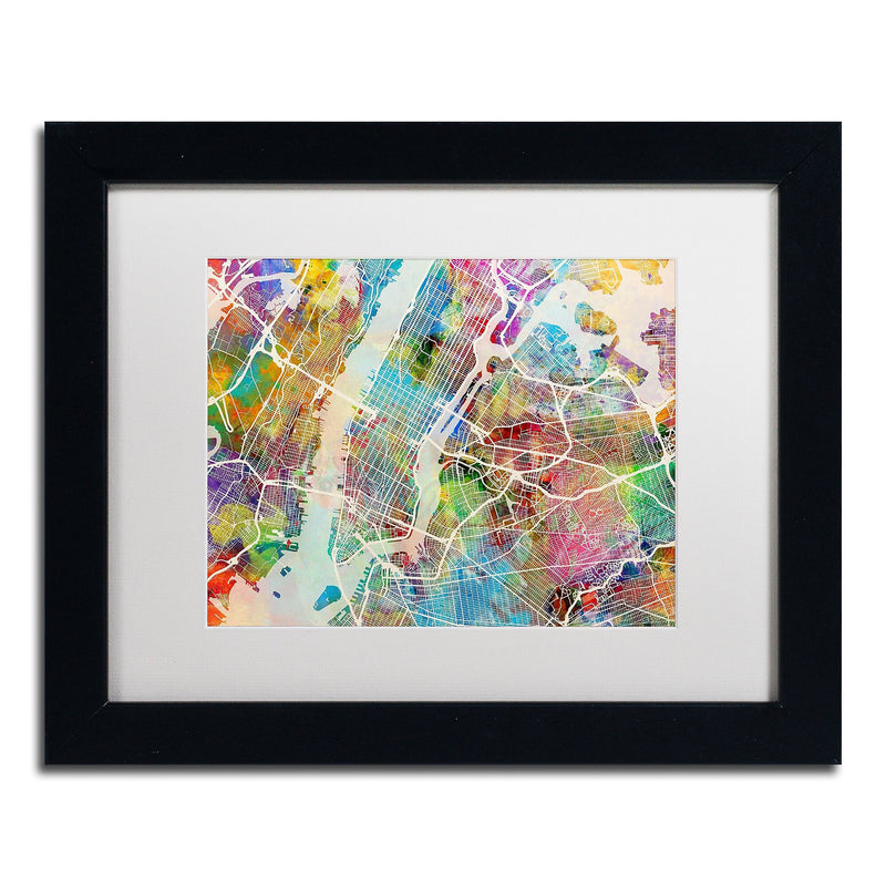 Trademark Fine Art ''New York City Street Map'' by Michael Tompsett 11" x 14" White Matted Black Frame (MT0854-B1114MF)