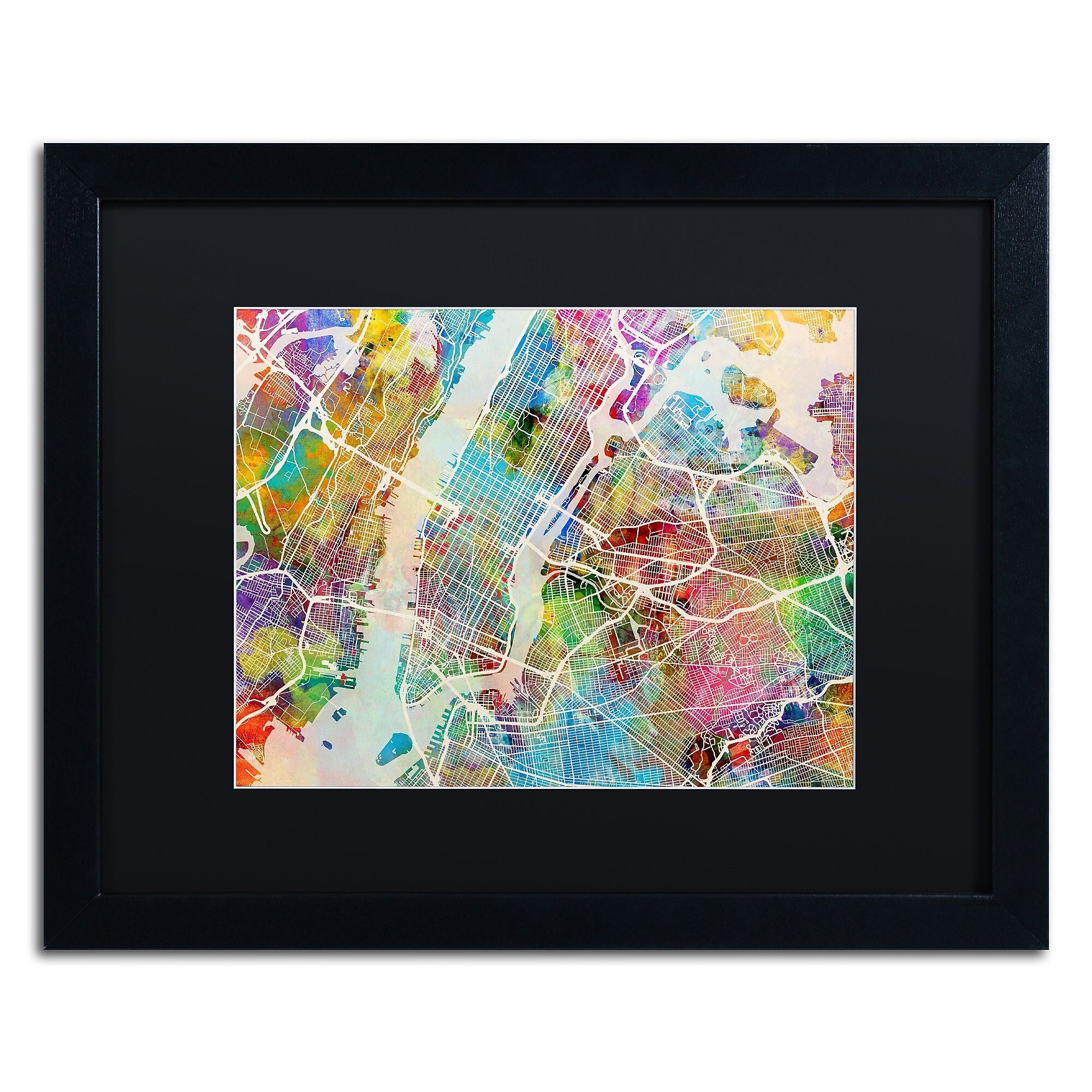 Trademark Fine Art ''New York City Street Map'' by Michael Tompsett 16" x 20" Black Matted Black Frame (MT0854-B1620BMF)