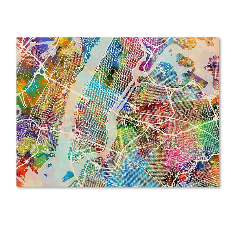 Trademark Fine Art ''New York City Street Map'' by Michael Tompsett 14" x 19" Canvas Art (MT0854-C1419GG)