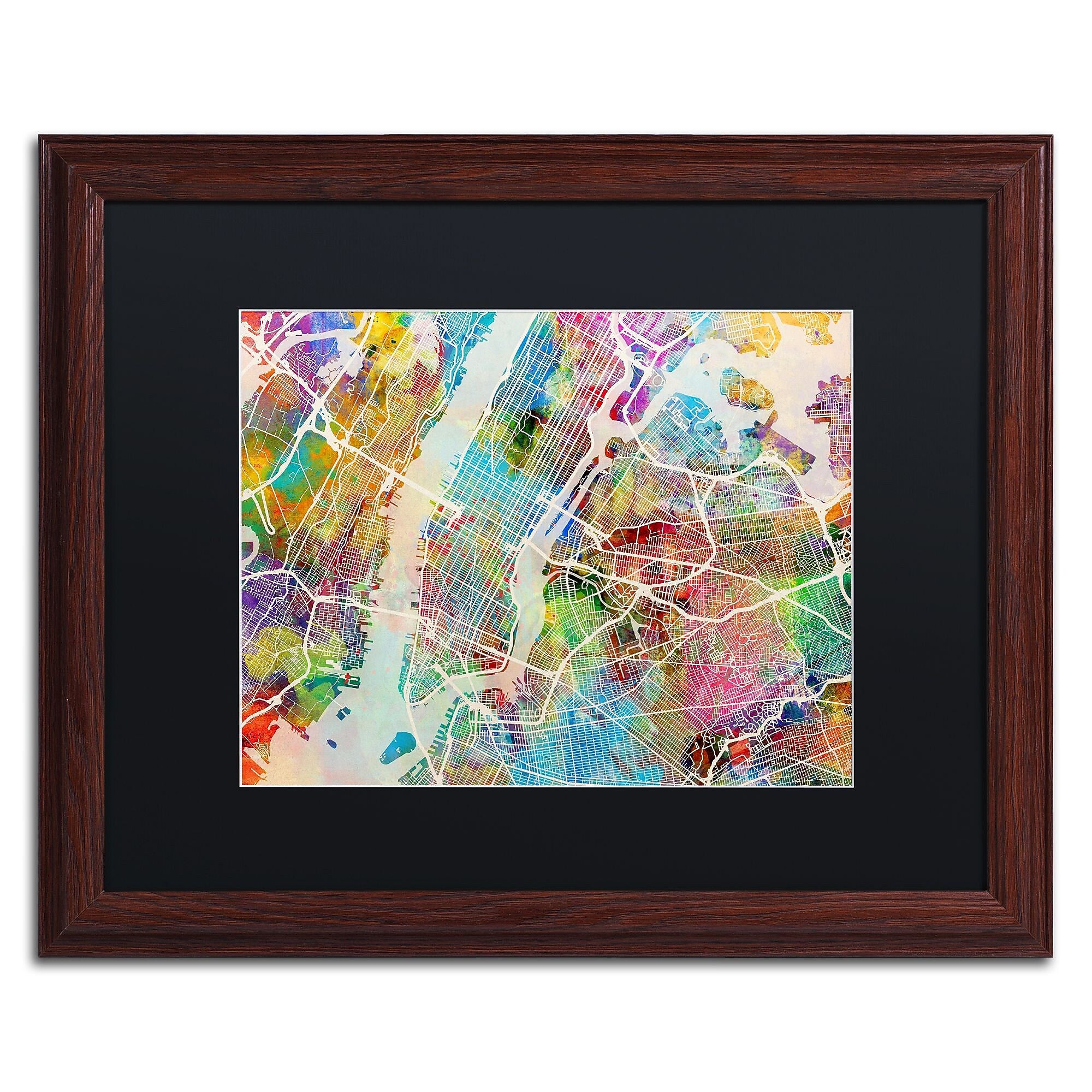 Trademark Fine Art ''New York City Street Map'' by Michael Tompsett 16" x 20" Black Matted Wood Frame (MT0854-W1620BMF)