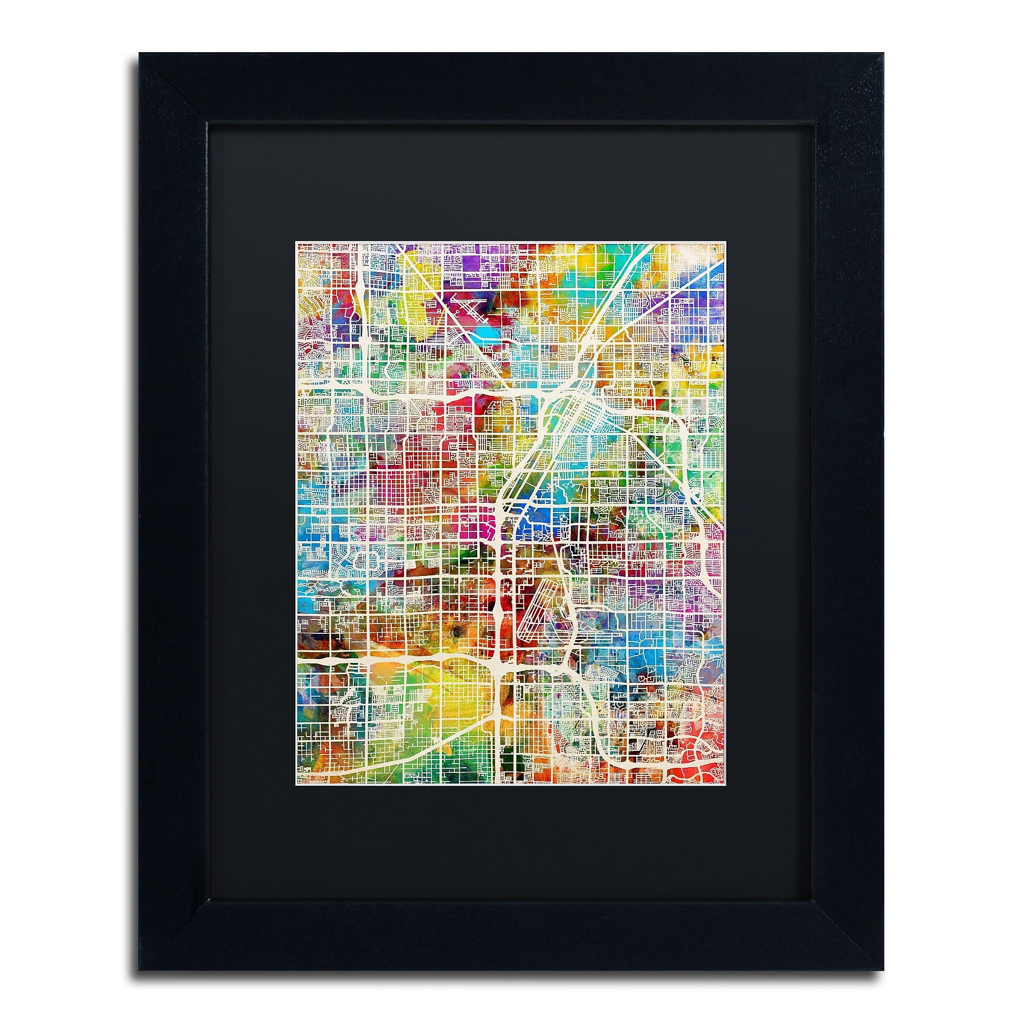 Trademark Fine Art ''Las Vegas City Street Map'' by Michael Tompsett 11" x 14" Black Matted Black Frame (MT0855-B1114BMF)