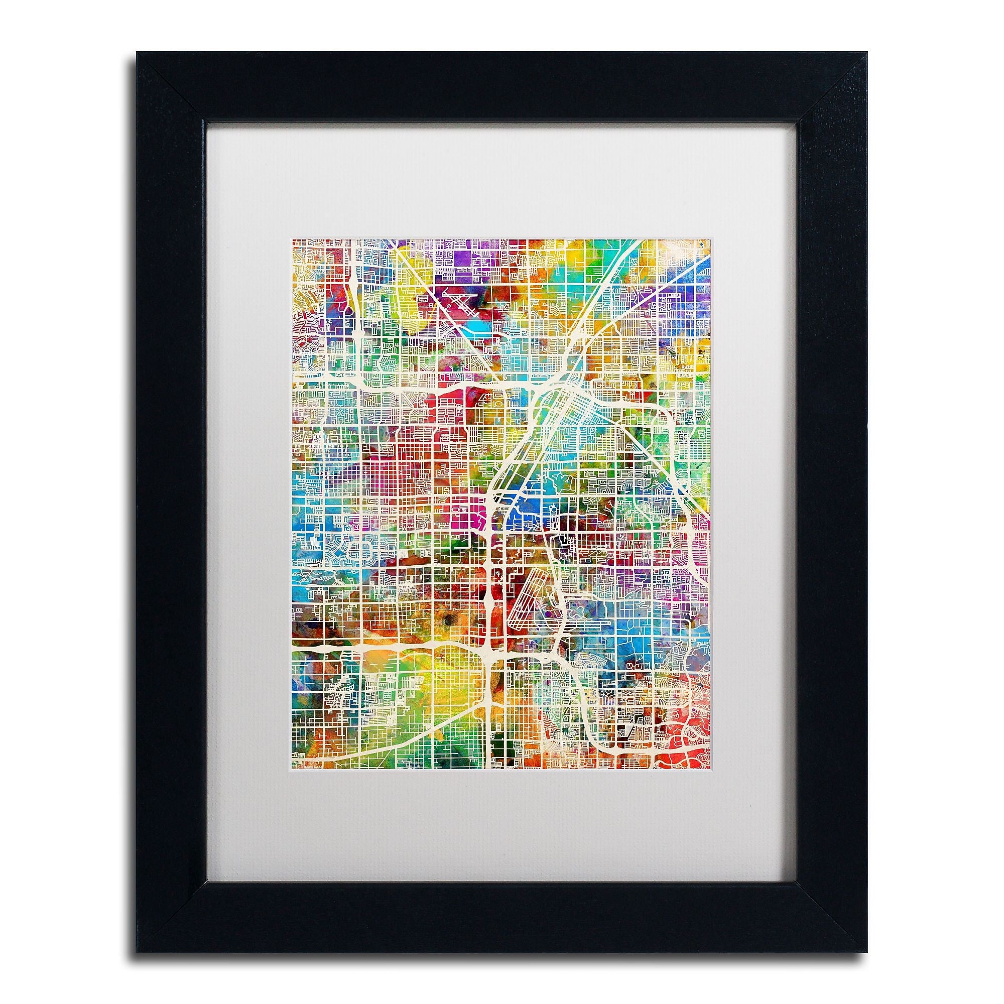 Trademark Fine Art ''Las Vegas City Street Map'' by Michael Tompsett 11" x 14" White Matted Black Frame (MT0855-B1114MF)