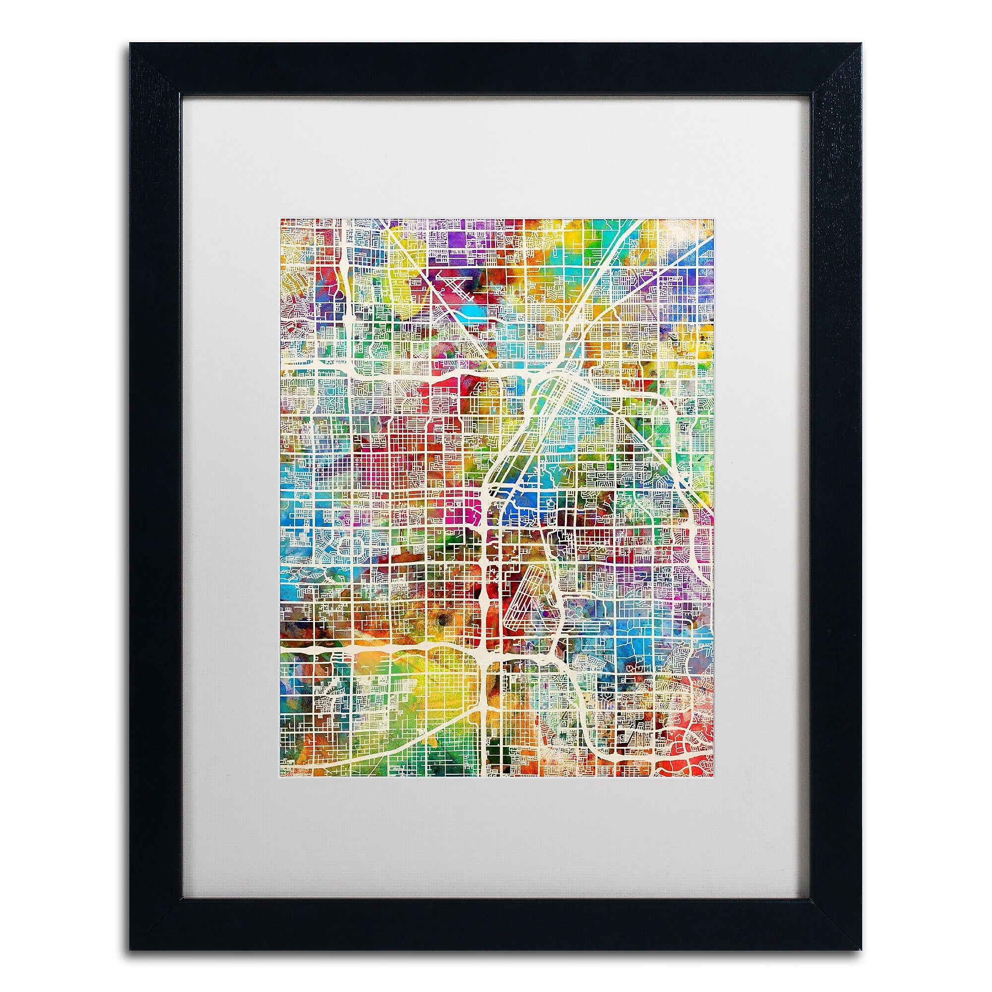 Trademark Fine Art ''Las Vegas City Street Map'' by Michael Tompsett 16" x 20" White Matted Black Frame (MT0855-B1620MF)