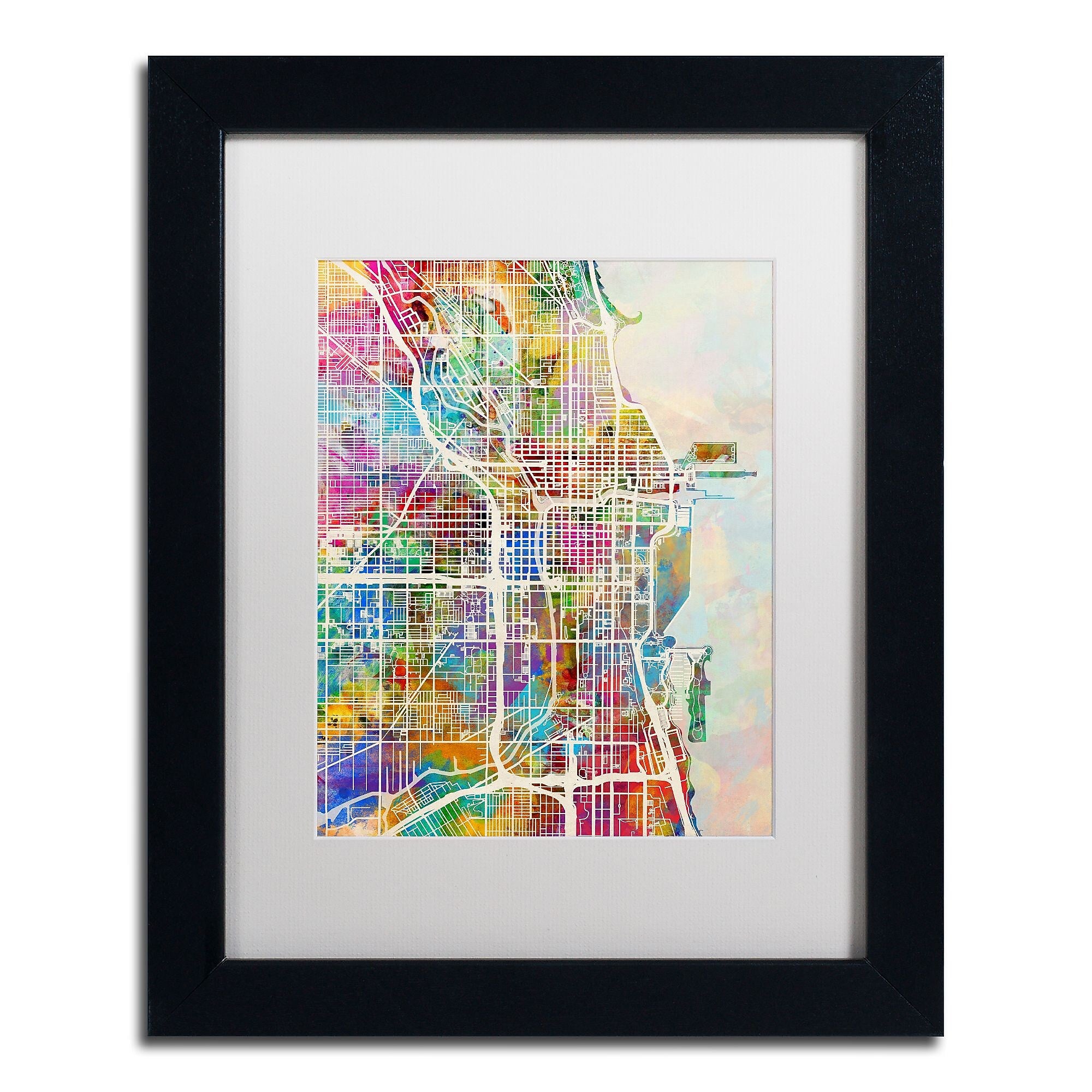 Trademark Fine Art ''Chicago City Street Map II'' by Michael Tompsett 11" x 14" White Matted Black Frame (MT0856-B1114MF)