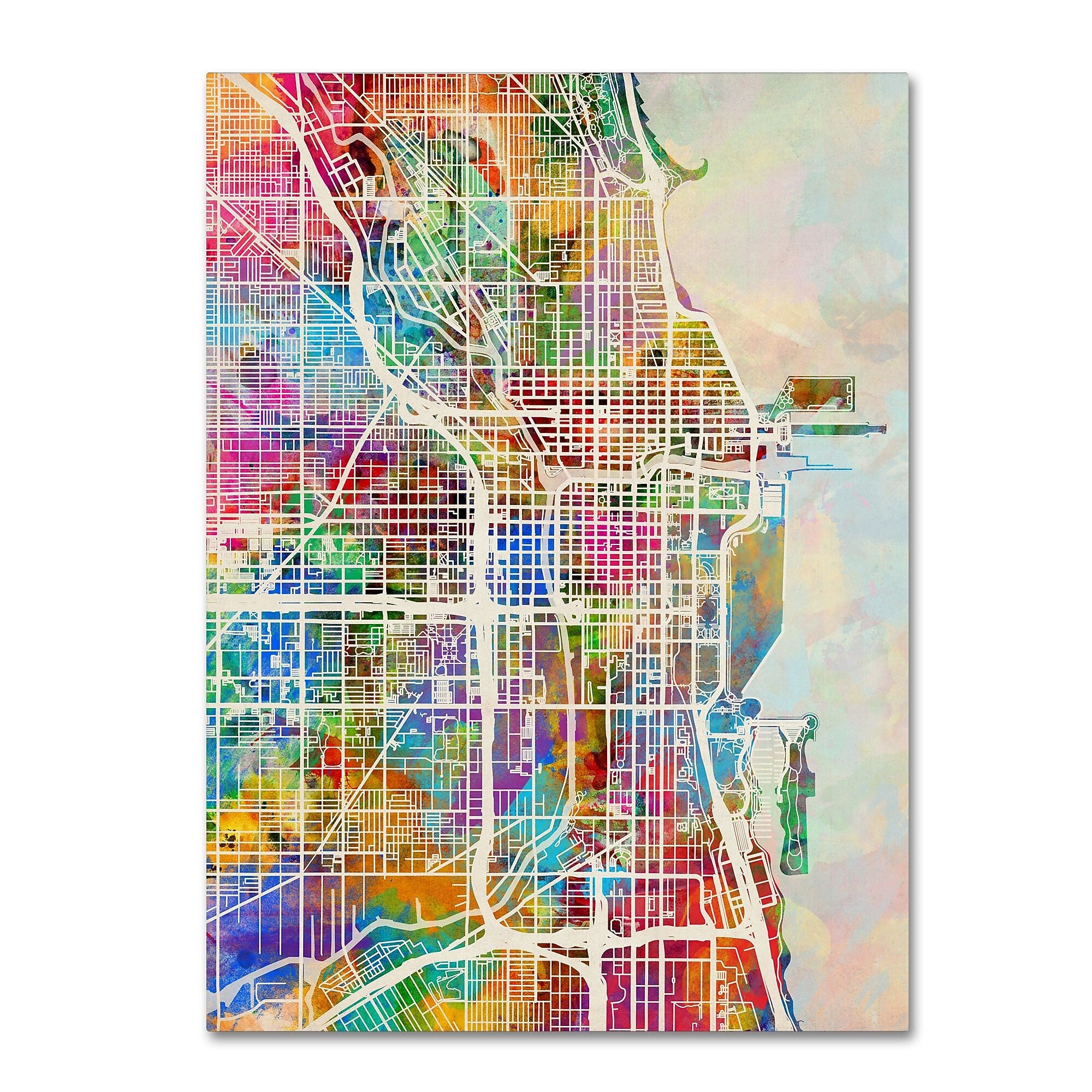 Trademark Fine Art ''Chicago City Street Map'' by Michael Tompsett 24" x 32" Canvas Art (MT0856-C2432GG)