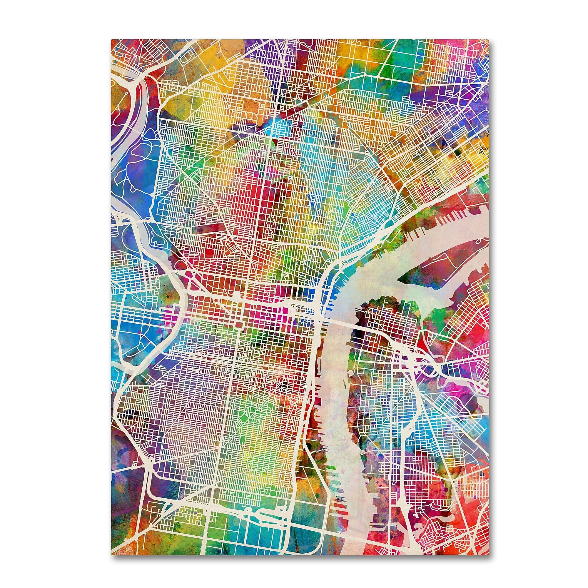 Trademark Fine Art ''Philadelphia Pennsylvania Street Map'' by Michael Tompsett 14" x 19" Canvas Art (MT0857-C1419GG)