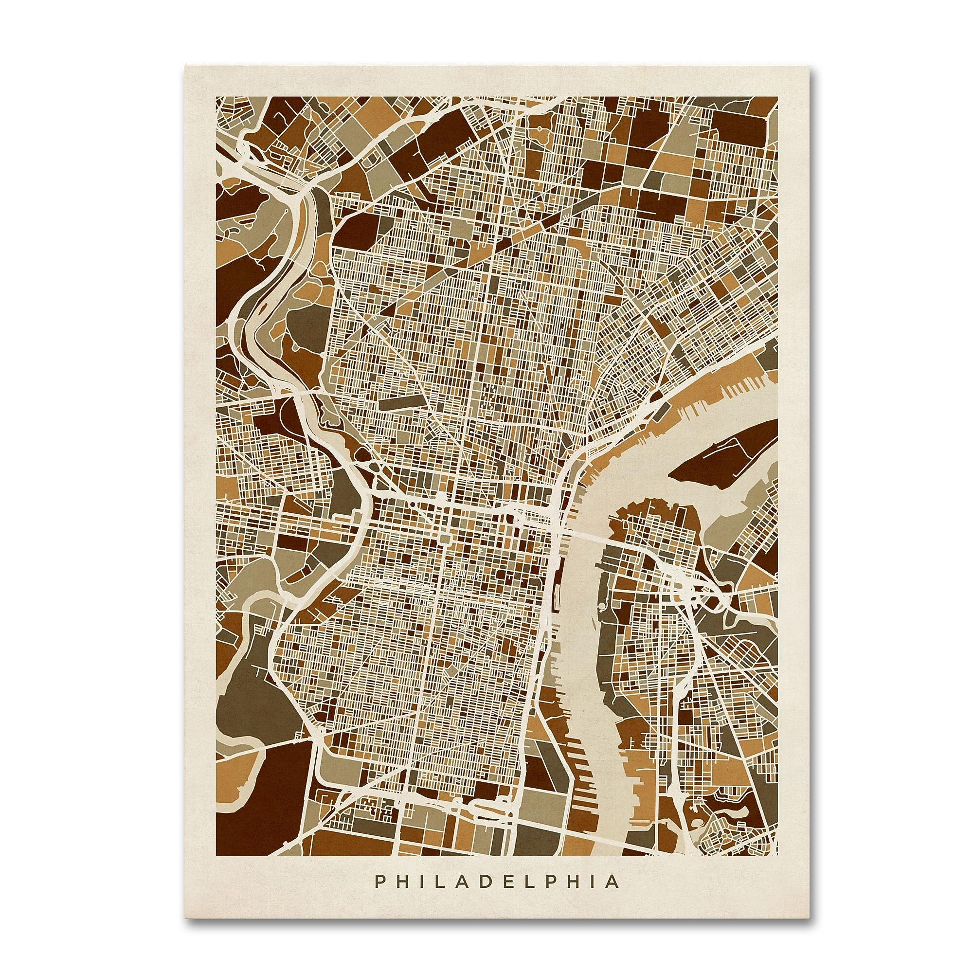 Trademark Fine Art ''Philadelphia Pennsylvania Street Map'' by Michael Tompsett 14" x 19" Canvas Art (MT0858-C1419GG)