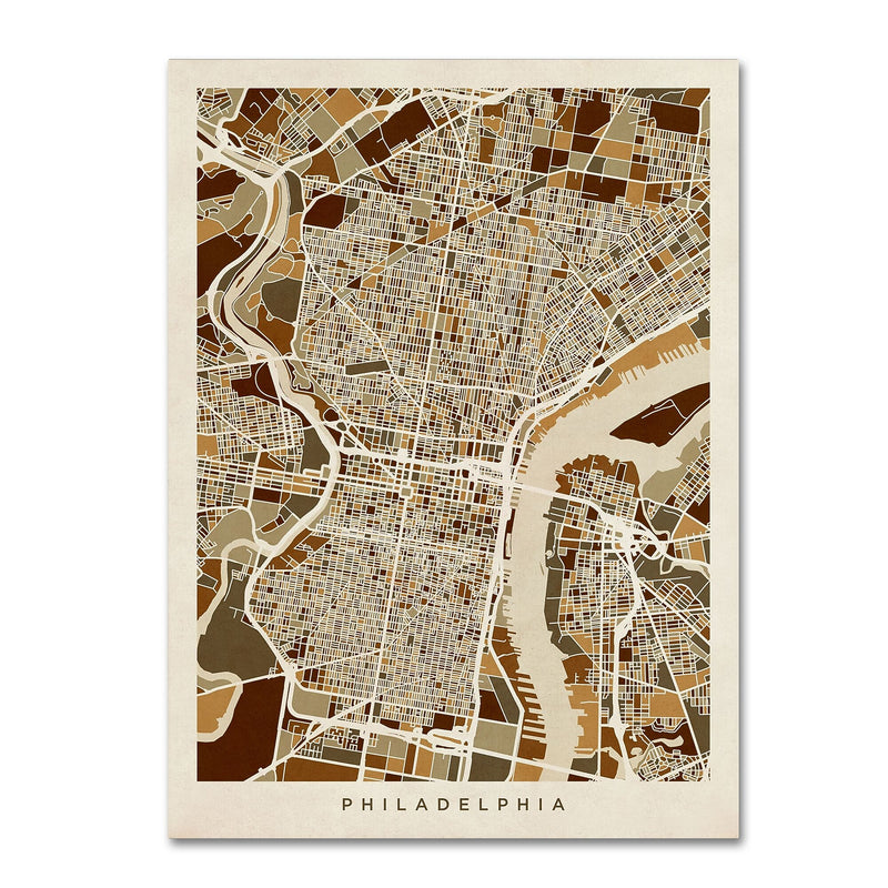 Trademark Fine Art ''Philadelphia Pennsylvania Street Map'' by Michael Tompsett 14" x 19" Canvas Art (MT0858-C1419GG)
