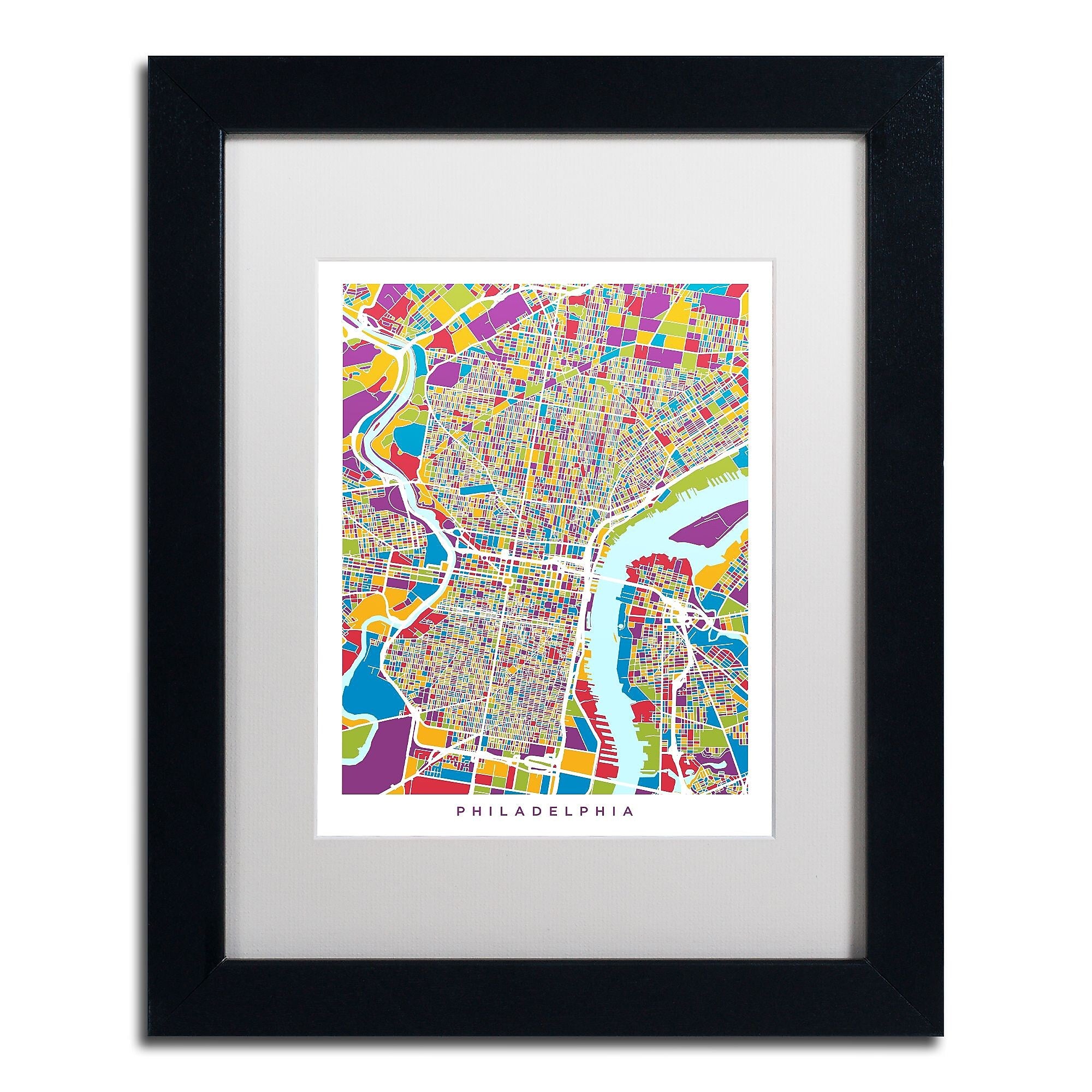 Trademark Fine Art ''Philadelphia Street Map III'' by Michael Tompsett 11" x 14" White Matted Black Frame (MT0859-B1114MF)
