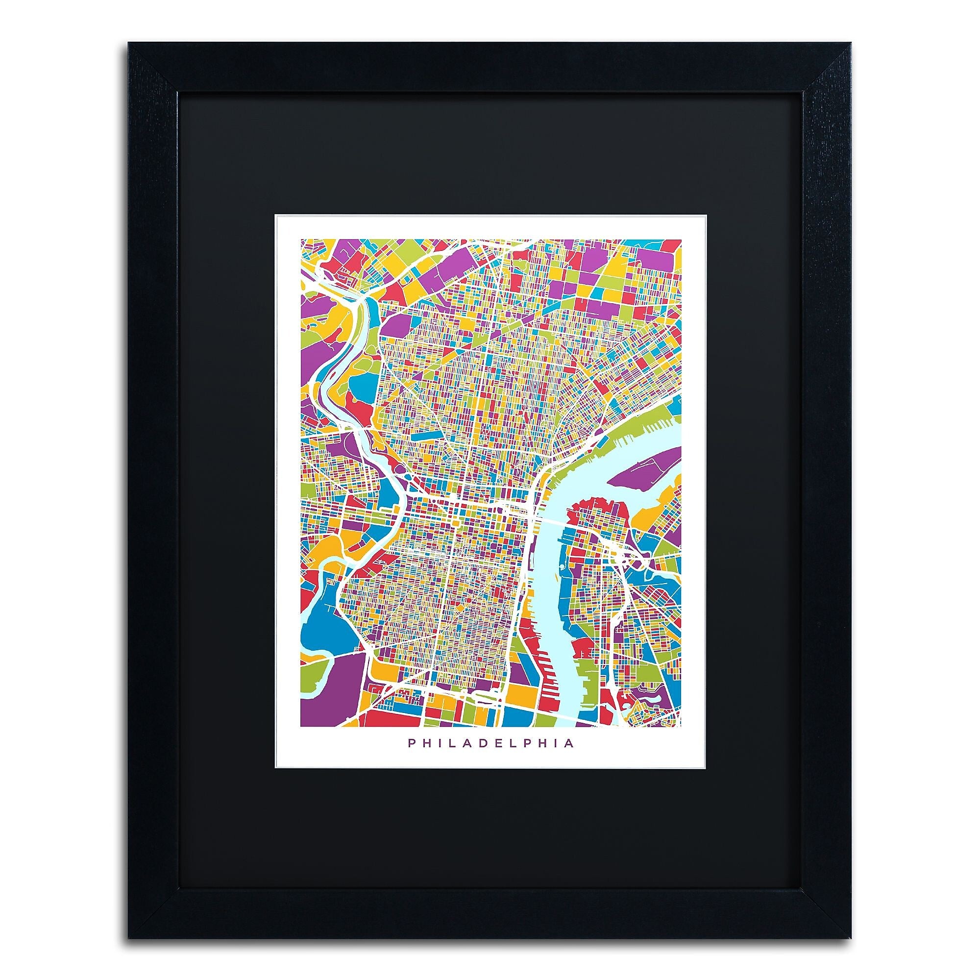 Trademark Fine Art ''Philadelphia Street Map III'' by Michael Tompsett 16" x 20" Black Matted Black Frame (MT0859-B1620BMF)