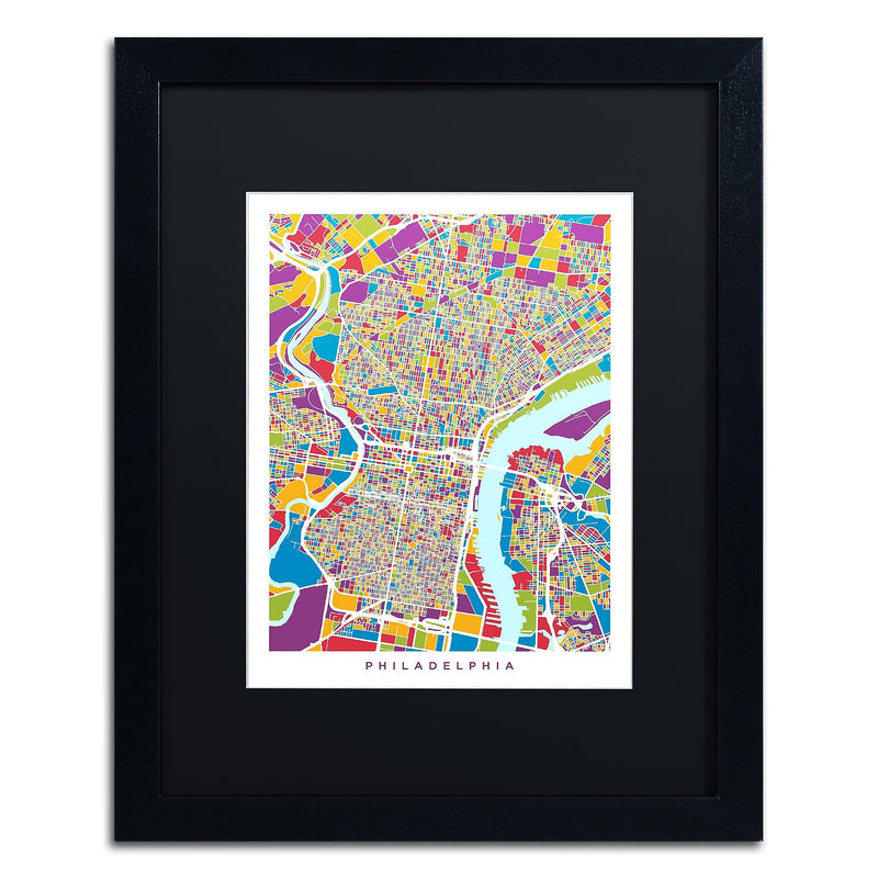 Trademark Fine Art ''Philadelphia Street Map III'' by Michael Tompsett 16" x 20" Black Matted Black Frame (MT0859-B1620BMF)