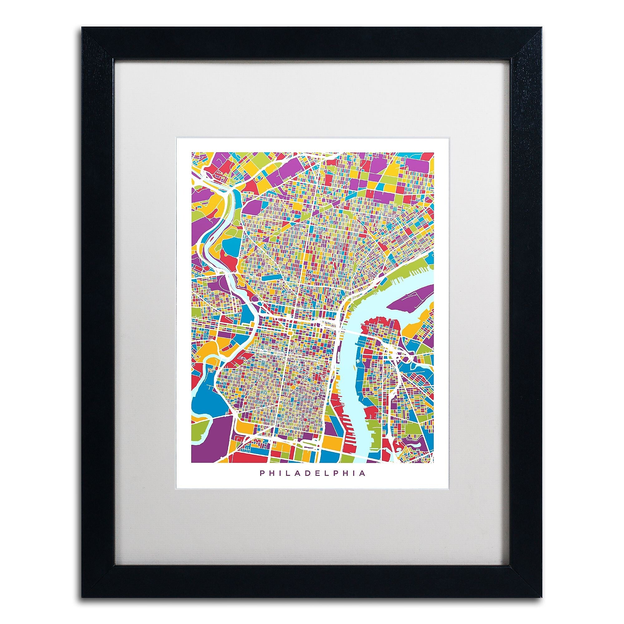 Trademark Fine Art ''Philadelphia Street Map III'' by Michael Tompsett 16" x 20" White Matted Black Frame (MT0859-B1620MF)