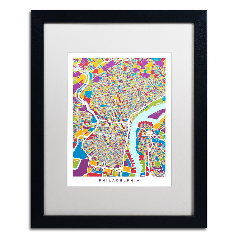 Trademark Fine Art ''Philadelphia Street Map III'' by Michael Tompsett 16" x 20" White Matted Black Frame (MT0859-B1620MF)