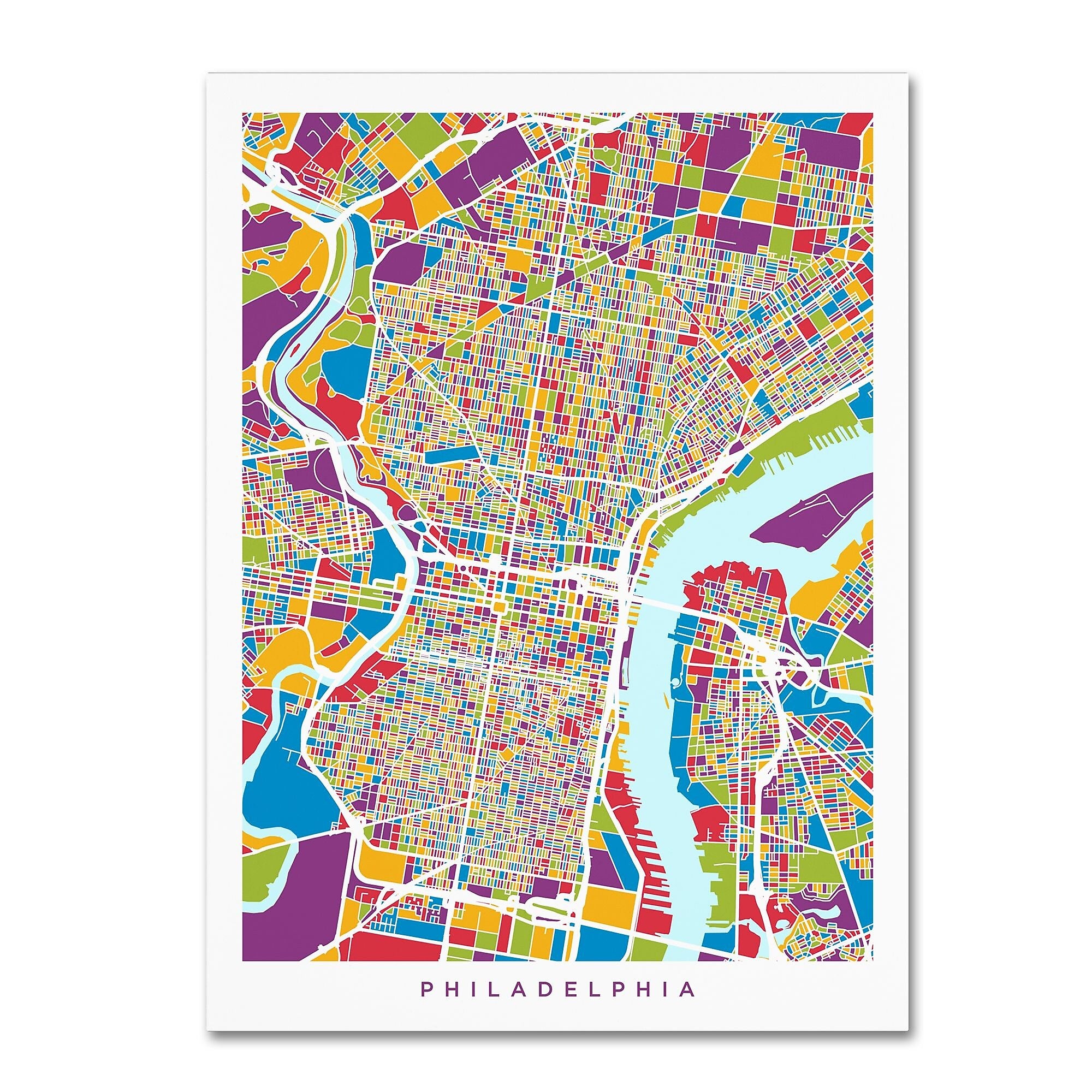 Trademark Fine Art ''Philadelphia Pennsylvania Street Map'' by Michael Tompsett 35" x 47" Canvas Art (MT0859-C3547GG)