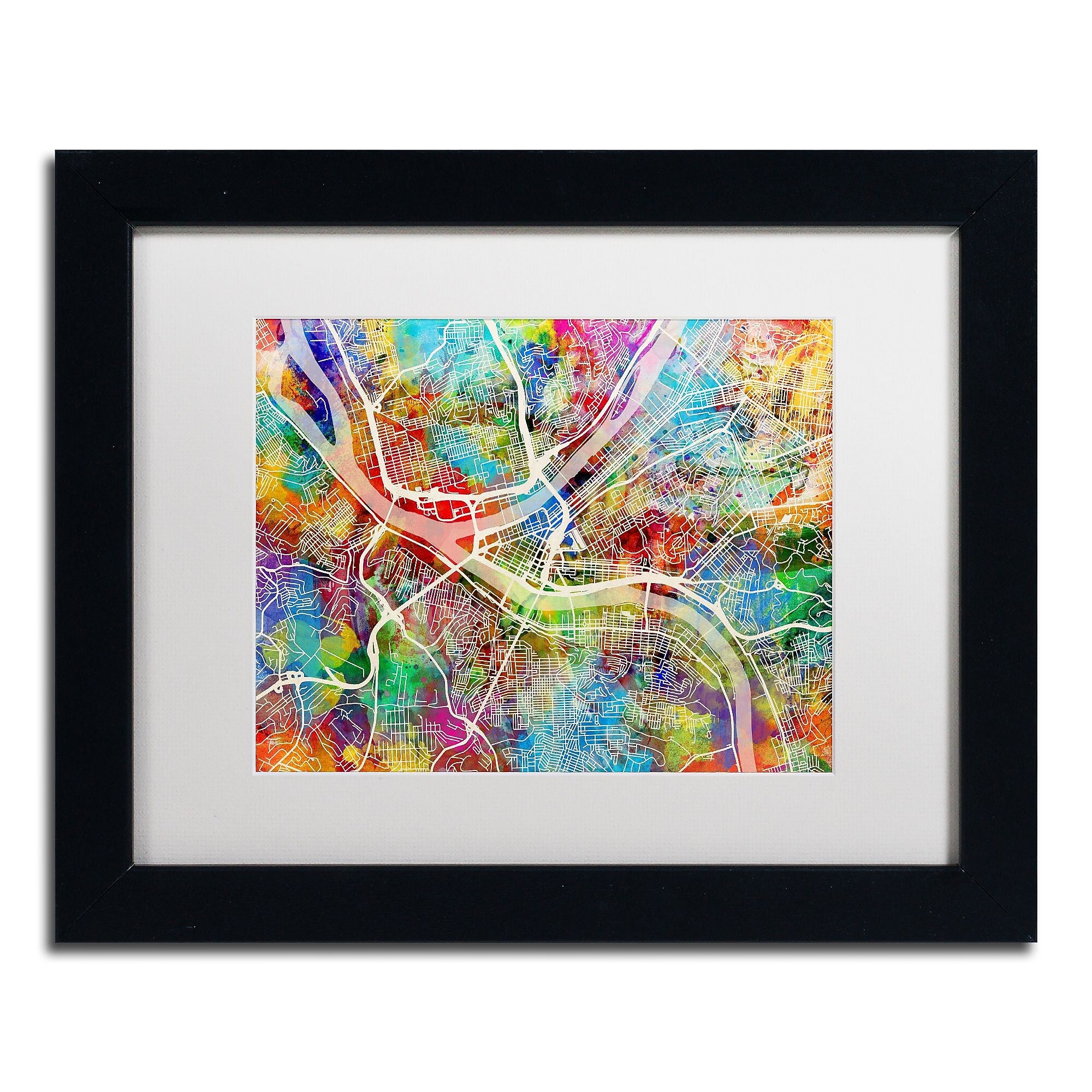 Trademark Fine Art ''Philadelphia Street Map IV'' by Michael Tompsett 11" x 14" White Matted Black Frame (MT0860-B1114MF)
