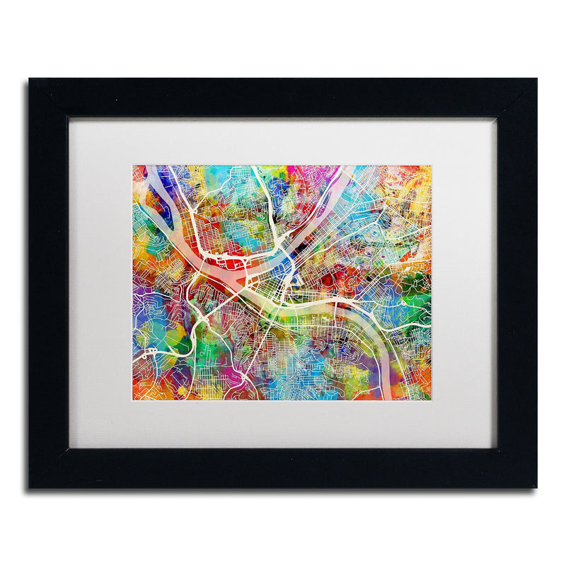 Trademark Fine Art ''Philadelphia Street Map IV'' by Michael Tompsett 11" x 14" White Matted Black Frame (MT0860-B1114MF)