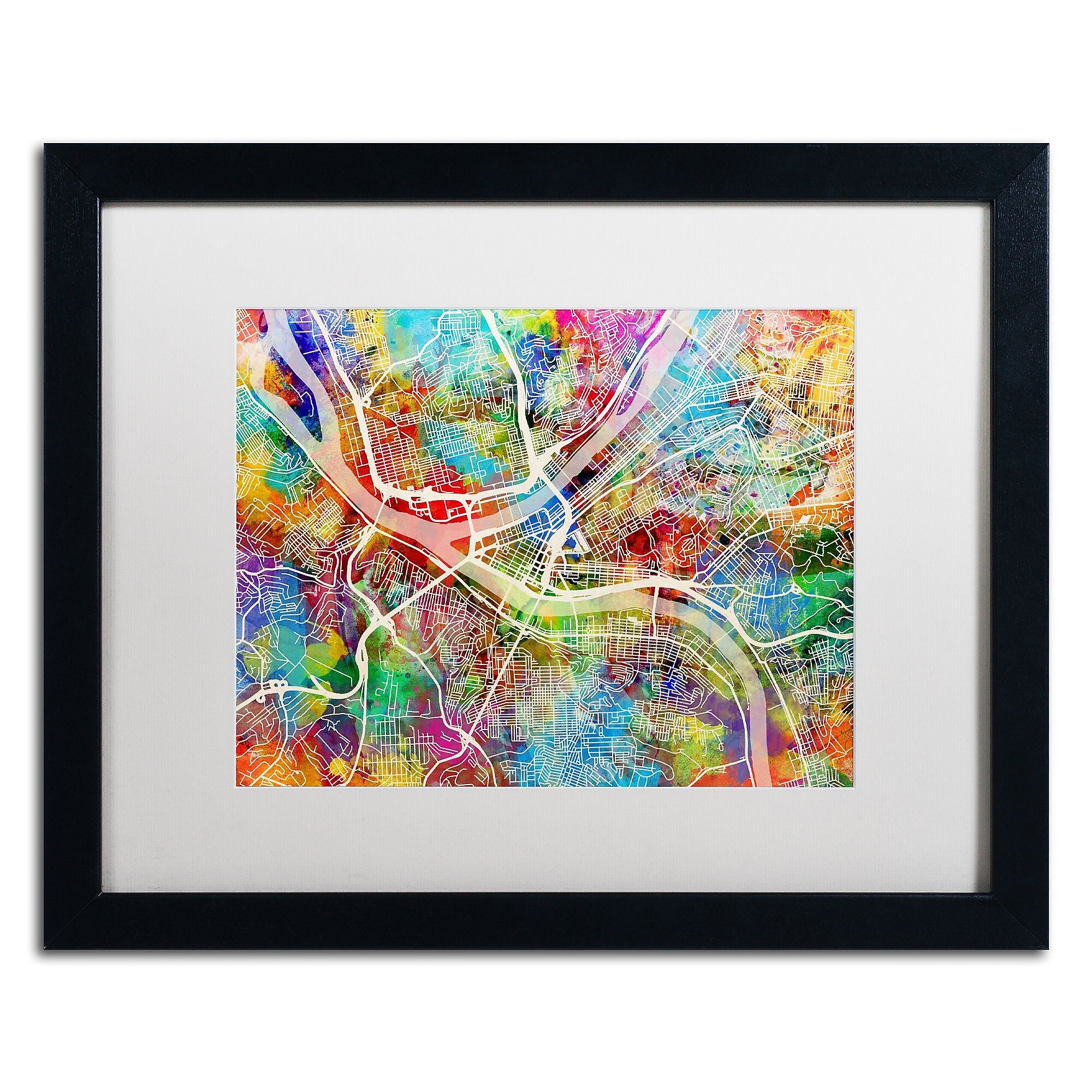 Trademark Fine Art ''Philadelphia Street Map IV'' by Michael Tompsett 16" x 20" White Matted Black Frame (MT0860-B1620MF)