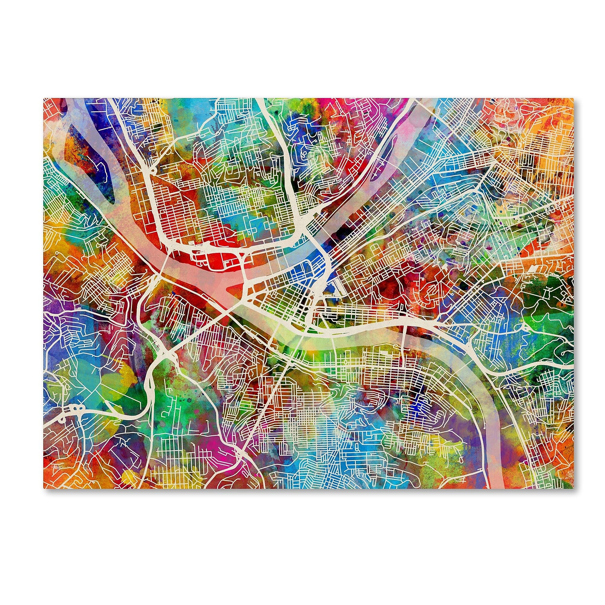 Trademark Fine Art ''Pittsburgh Pennsylvania Street Map'' by Michael Tompsett 14" x 19" Canvas Art (MT0860-C1419GG)