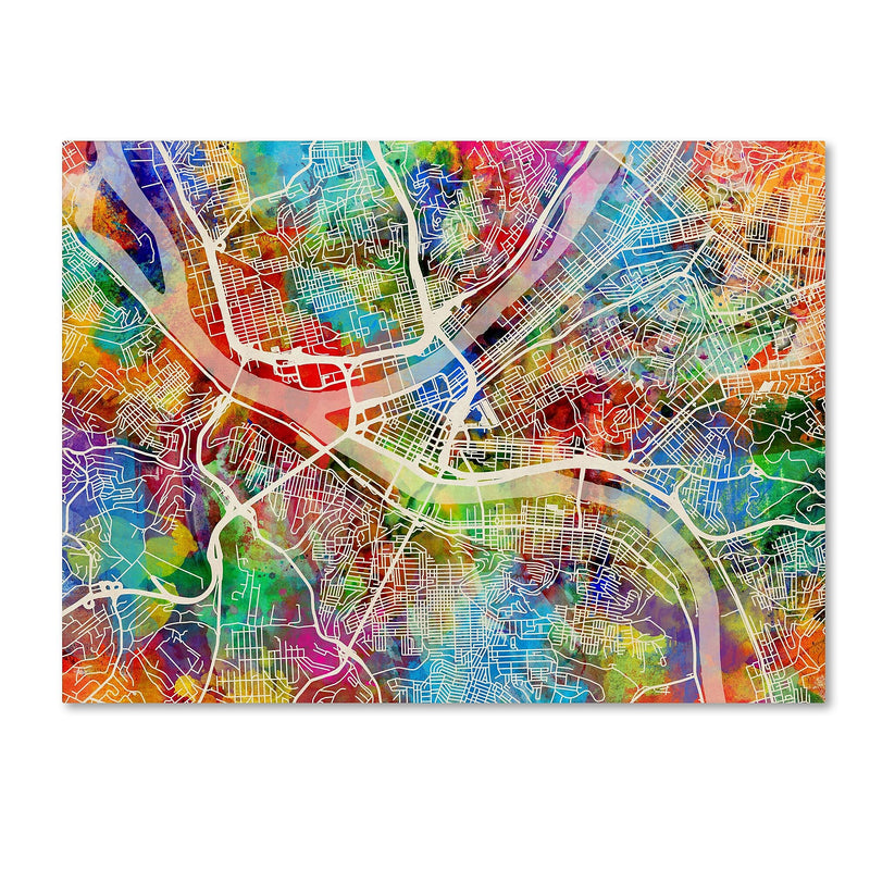 Trademark Fine Art ''Pittsburgh Pennsylvania Street Map'' by Michael Tompsett 14" x 19" Canvas Art (MT0860-C1419GG)
