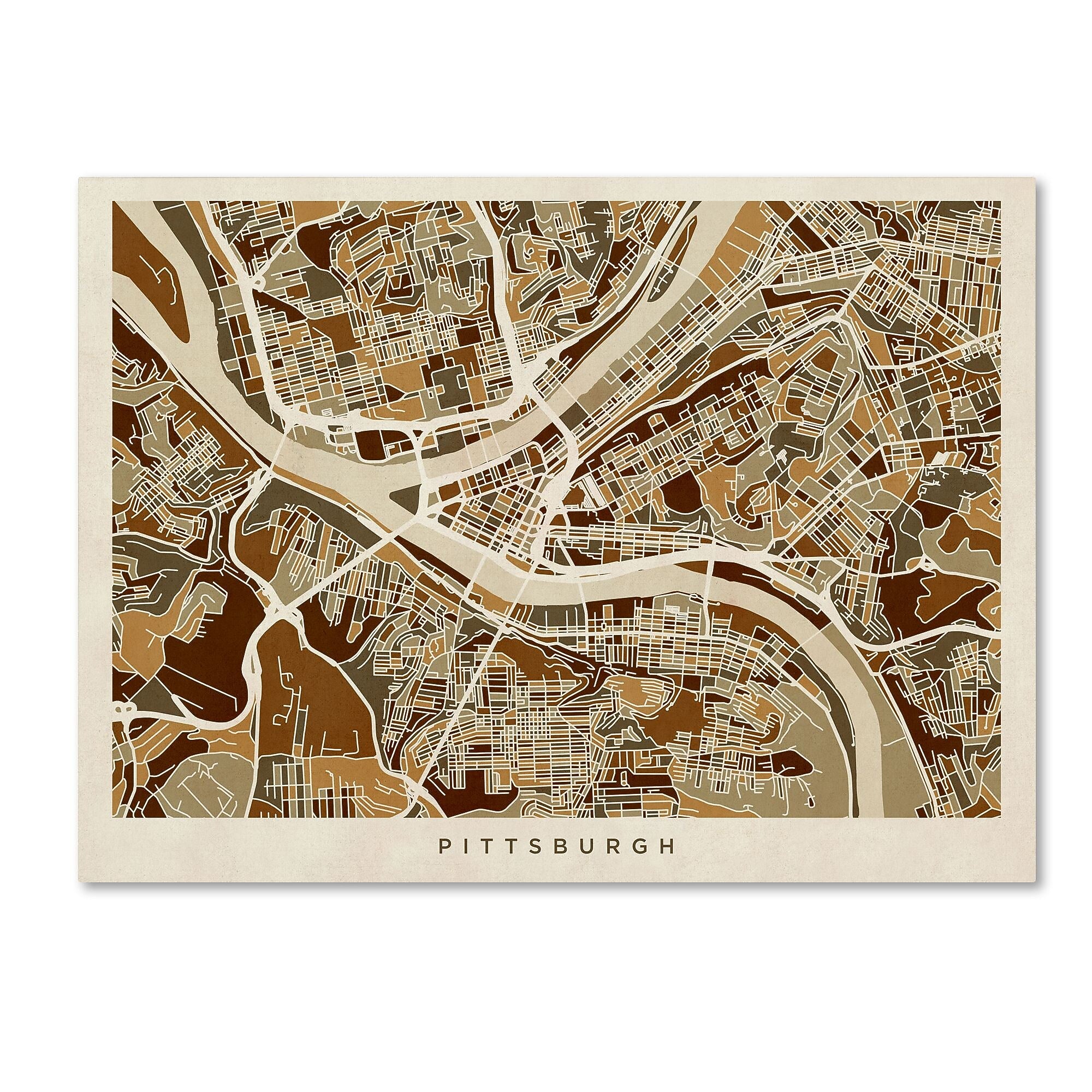 Trademark Fine Art ''Pittsburgh Pennsylvania Street Map'' by Michael Tompsett 14" x 19" Canvas Art (MT0861-C1419GG)