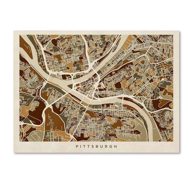Trademark Fine Art ''Pittsburgh Pennsylvania Street Map'' by Michael Tompsett 14" x 19" Canvas Art (MT0861-C1419GG)