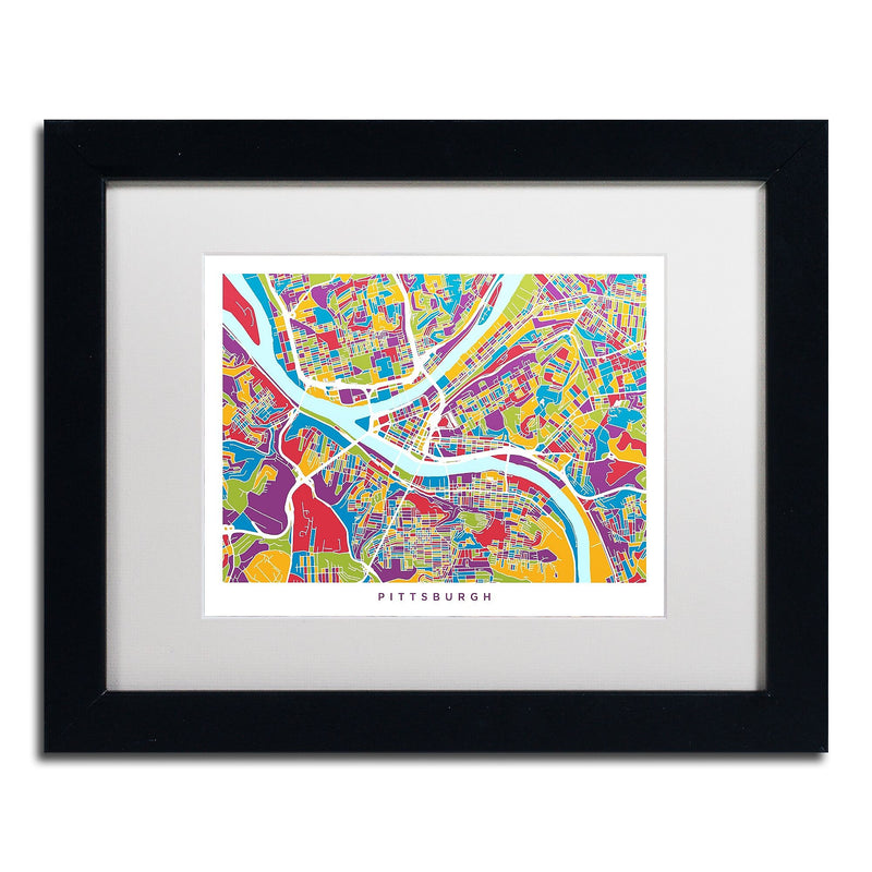 Trademark Fine Art ''Pittsburgh Street Map'' by Michael Tompsett 11" x 14" White Matted Black Frame (MT0862-B1114MF)