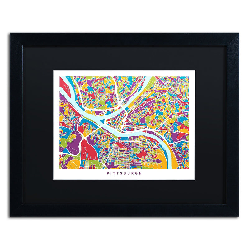 Trademark Fine Art ''Pittsburgh Street Map'' by Michael Tompsett 16" x 20" Black Matted Black Frame (MT0862-B1620BMF)