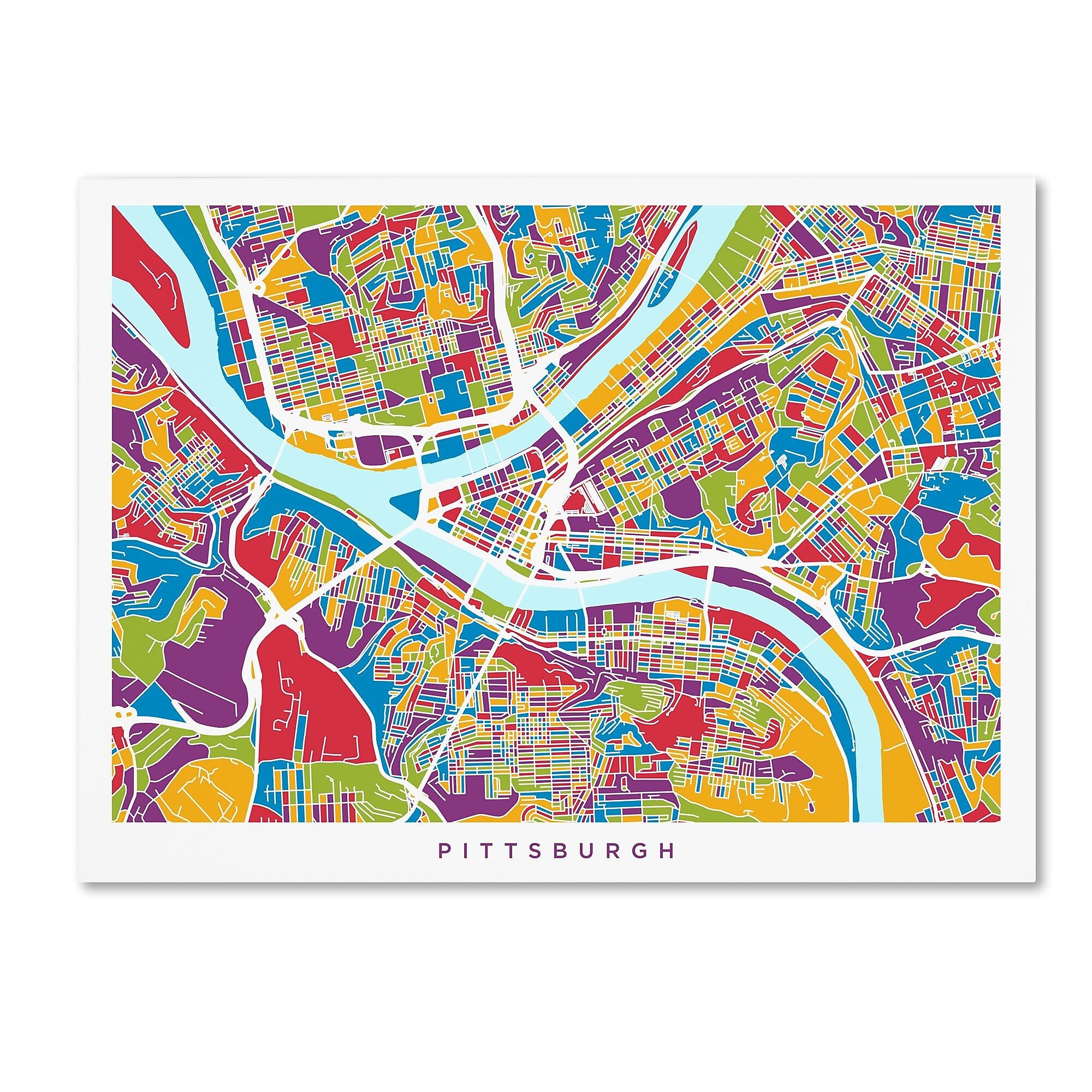 Trademark Fine Art ''Pittsburgh Pennsylvania Street Map'' by Michael Tompsett 35" x 47" Canvas Art (MT0862-C3547GG)