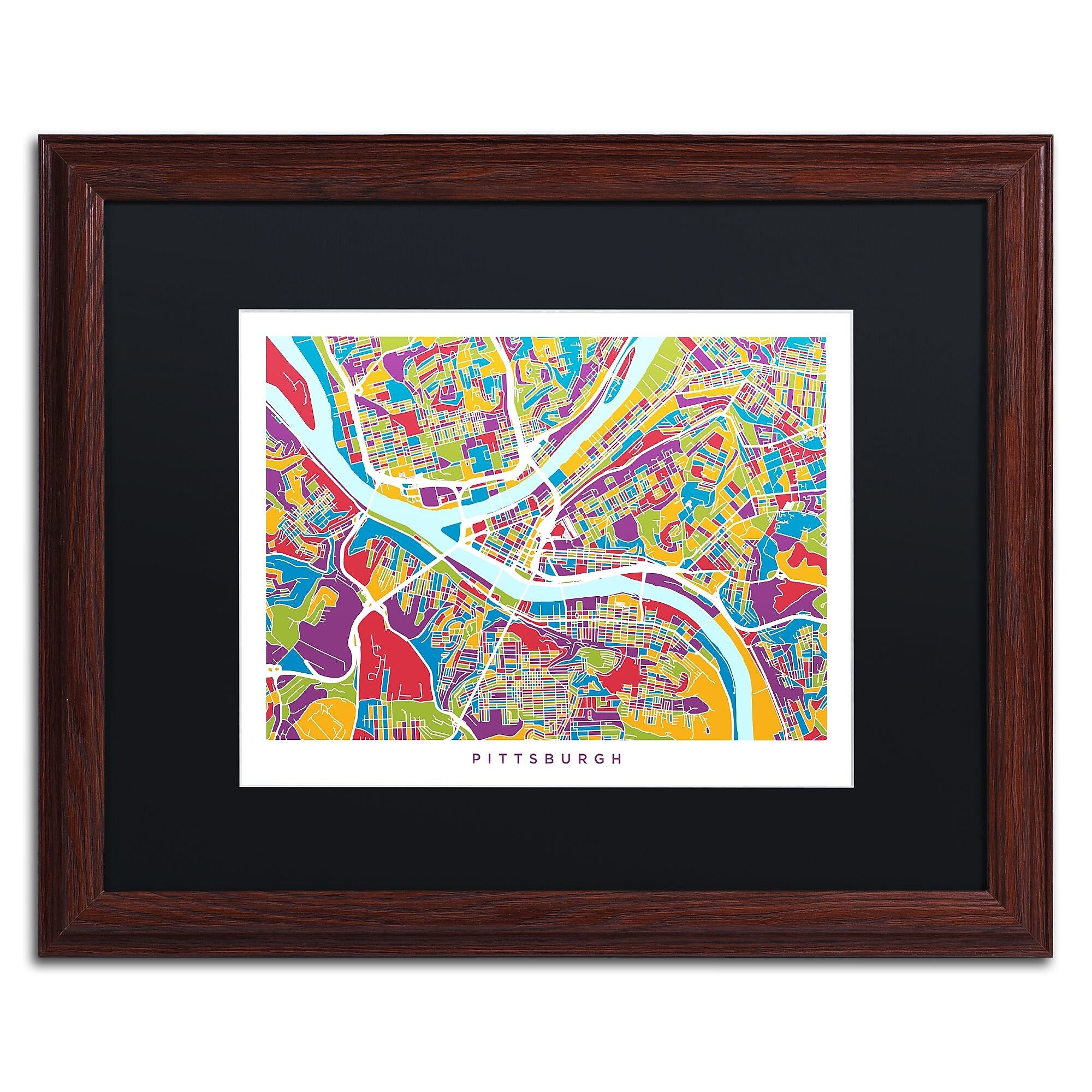 Trademark Fine Art ''Pittsburgh Street Map'' by Michael Tompsett 16" x 20" Black Matted Wood Frame (MT0862-W1620BMF)