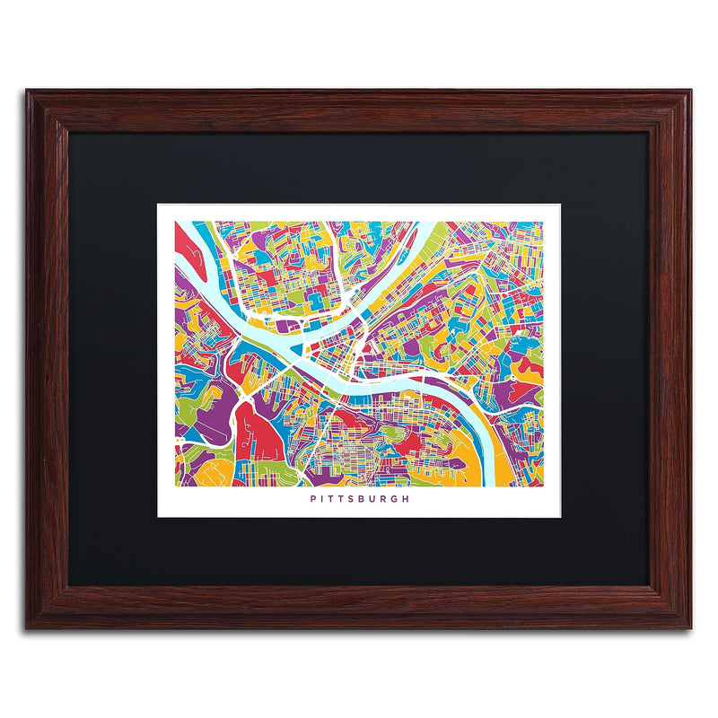 Trademark Fine Art ''Pittsburgh Street Map'' by Michael Tompsett 16" x 20" Black Matted Wood Frame (MT0862-W1620BMF)