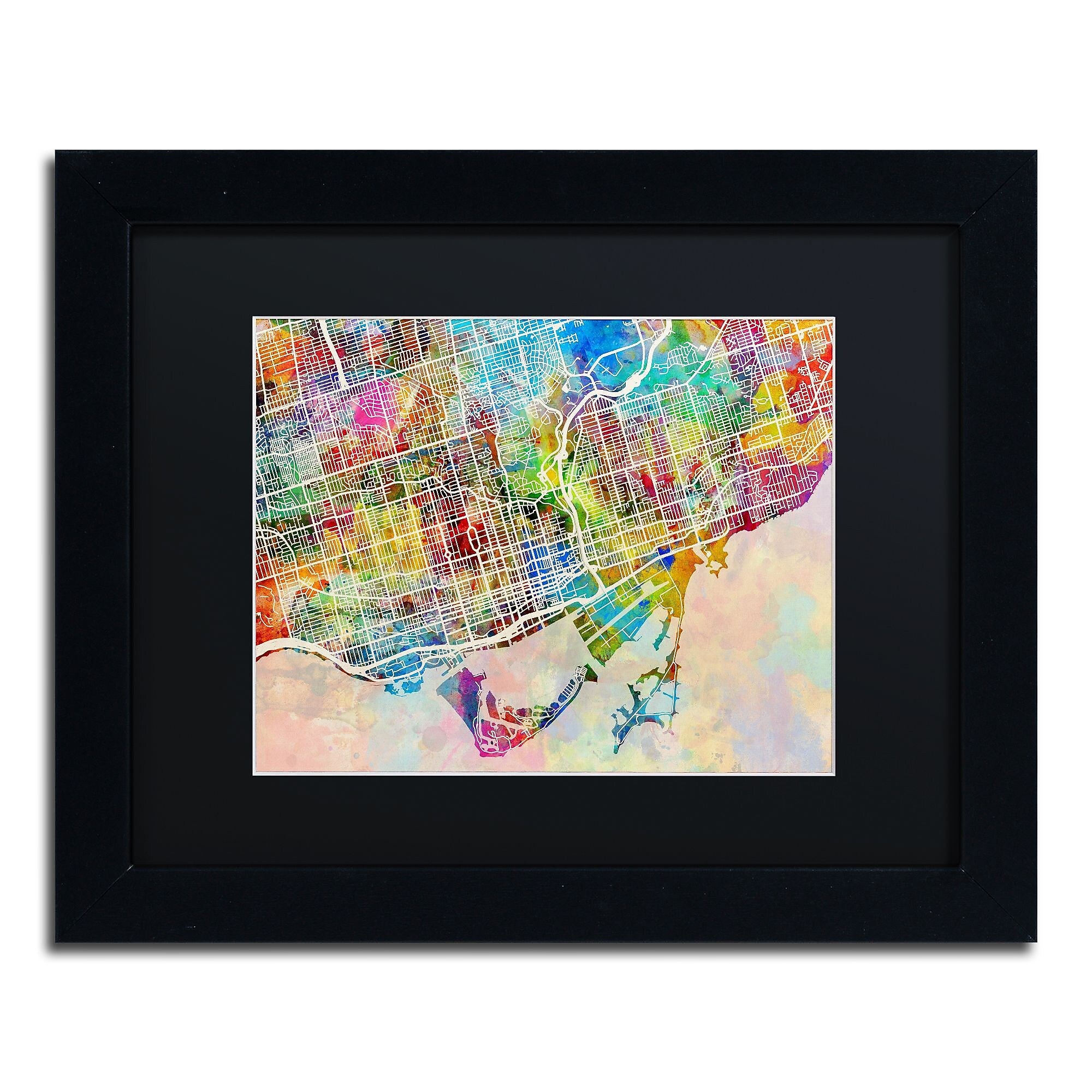 Trademark Fine Art ''Toronto Street Map'' by Michael Tompsett 11" x 14" Black Matted Black Frame (MT0863-B1114BMF)