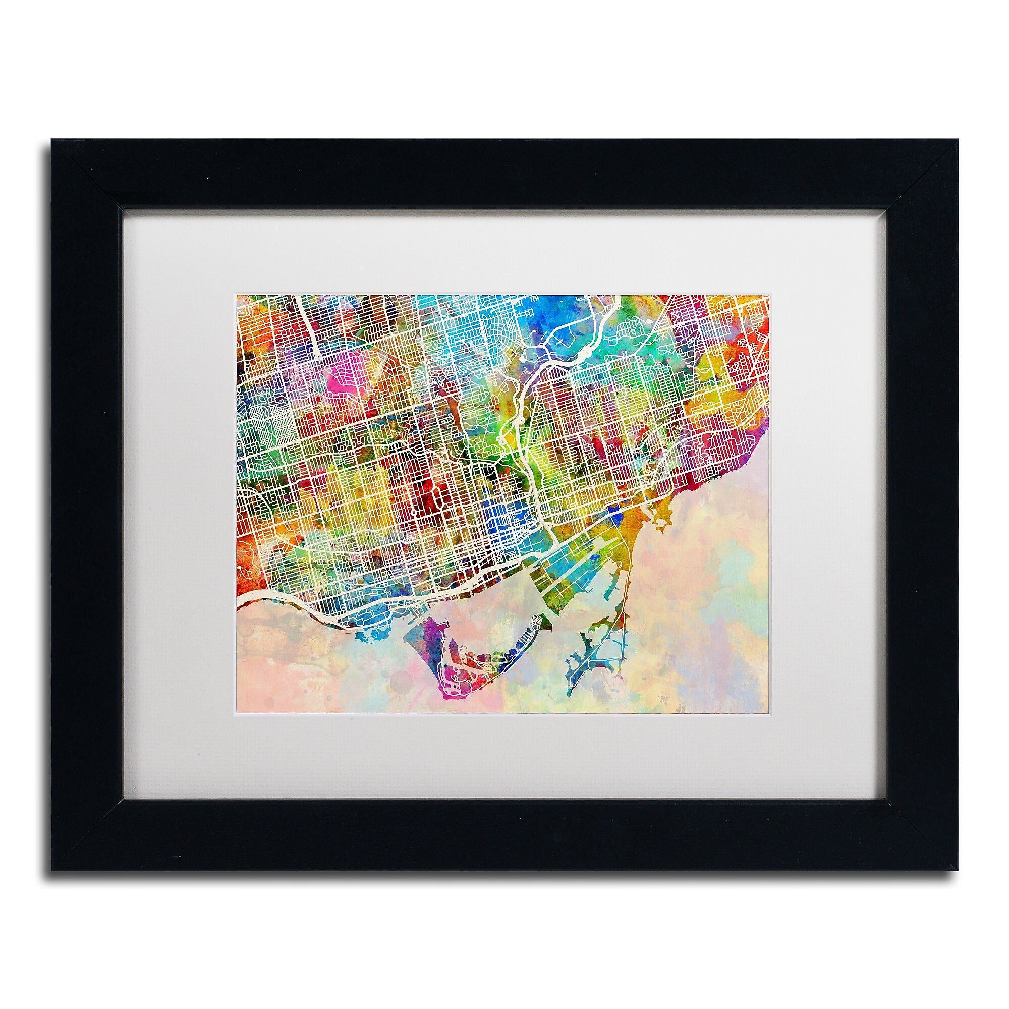 Trademark Fine Art ''Toronto Street Map'' by Michael Tompsett 11" x 14" White Matted Black Frame (MT0863-B1114MF)