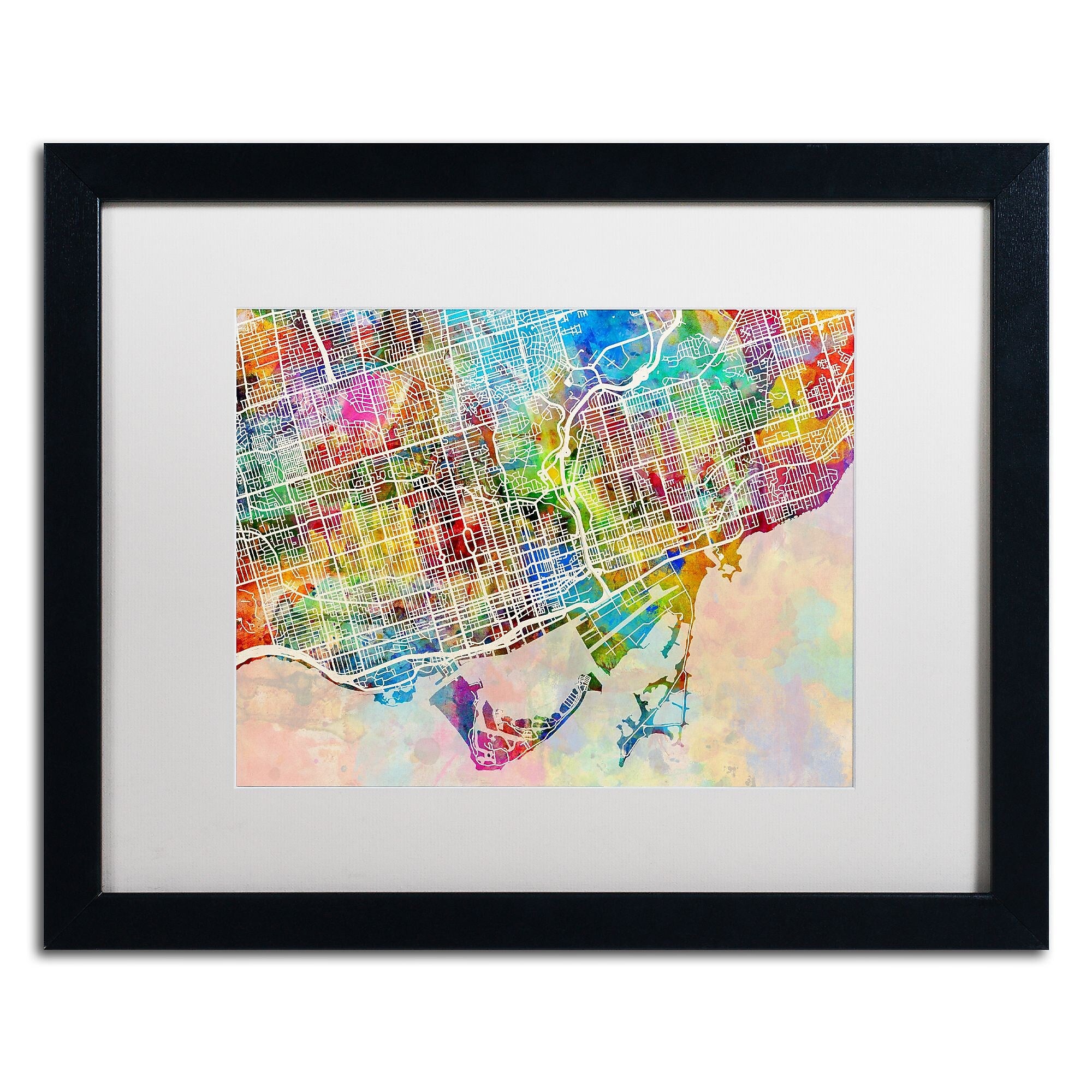 Trademark Fine Art ''Toronto Street Map'' by Michael Tompsett 16" x 20" White Matted Black Frame (MT0863-B1620MF)