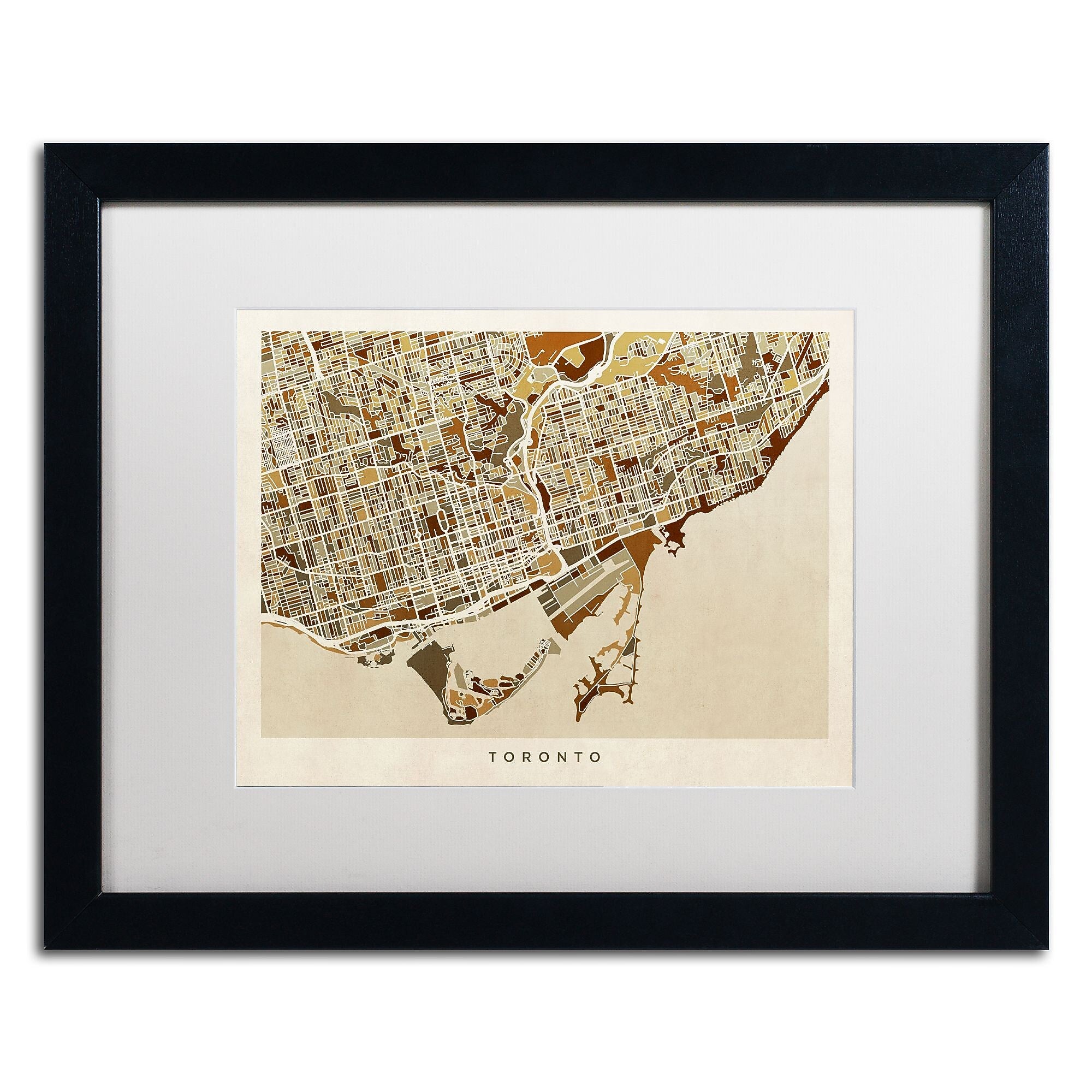Trademark Fine Art ''Toronto Street Map II'' by Michael Tompsett 16" x 20" White Matted Black Frame (MT0864-B1620MF)