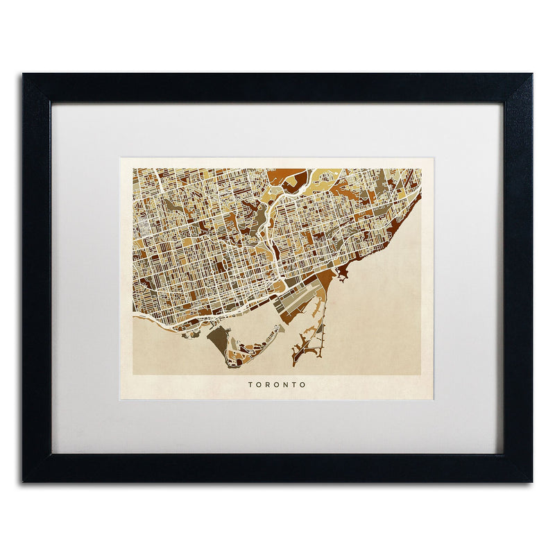 Trademark Fine Art ''Toronto Street Map II'' by Michael Tompsett 16" x 20" White Matted Black Frame (MT0864-B1620MF)