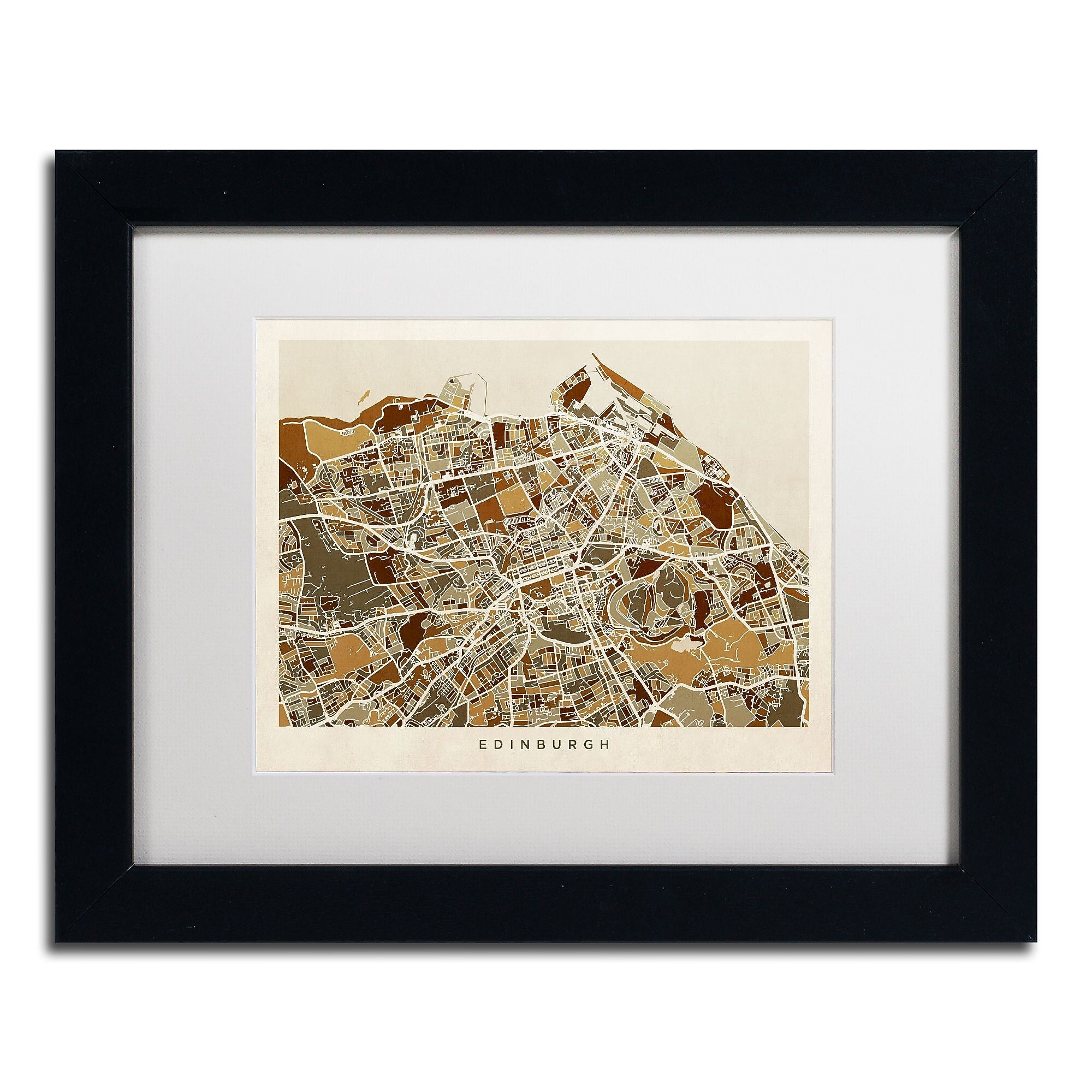 Trademark Fine Art ''Edinburgh Street Map II'' by Michael Tompsett 11" x 14" White Matted Black Frame (MT0867-B1114MF)