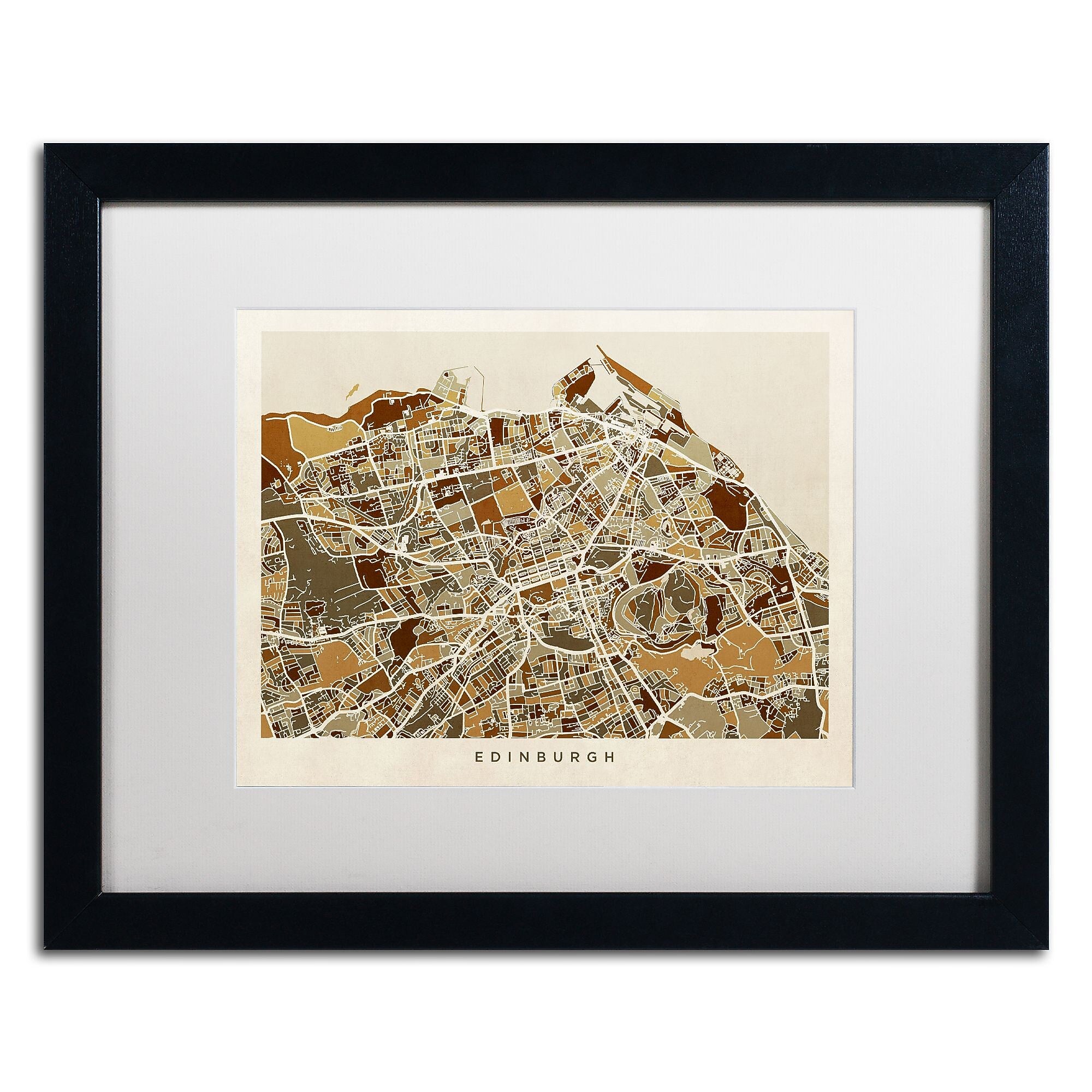Trademark Fine Art ''Edinburgh Street Map II'' by Michael Tompsett 16" x 20" White Matted Black Frame (MT0867-B1620MF)