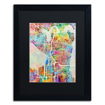 Trademark Fine Art ''Seattle Washington Street Map'' by Michael Tompsett 16" x 20" Black Matted Black Frame (MT0869-B1620BMF)