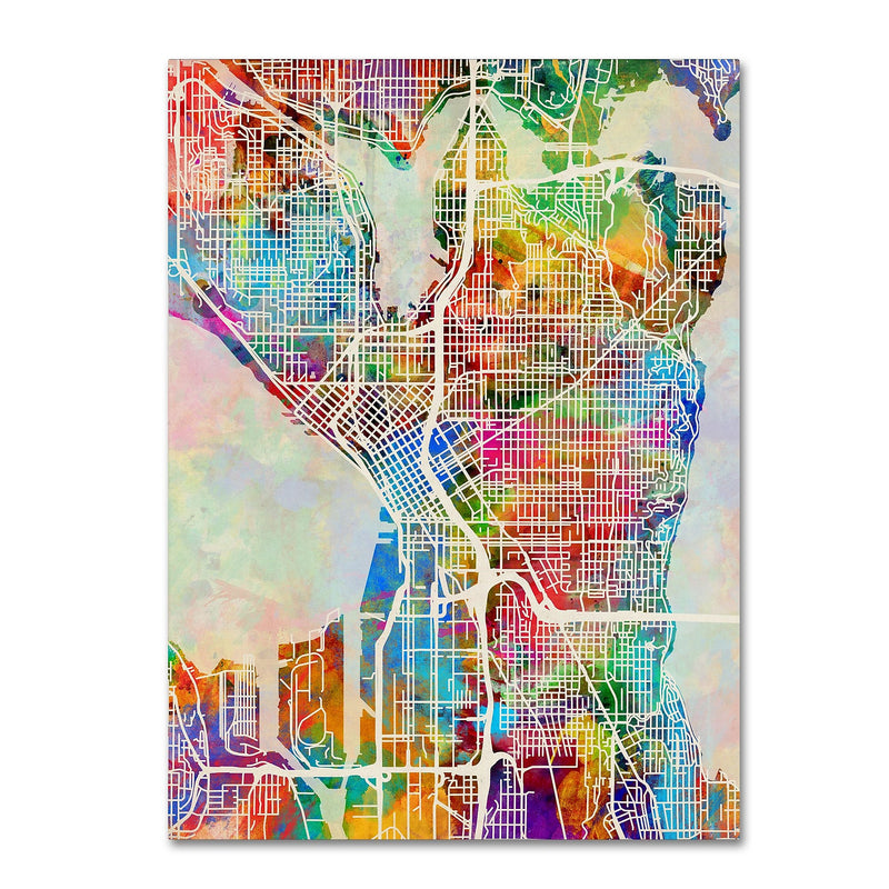 Trademark Fine Art ''Seattle Washington Street Map'' by Michael Tompsett 14" x 19" Canvas Art (MT0869-C1419GG)