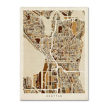 Trademark Fine Art ''Seattle Washington Street Map'' by Michael Tompsett 14" x 19" Canvas Art (MT0870-C1419GG)