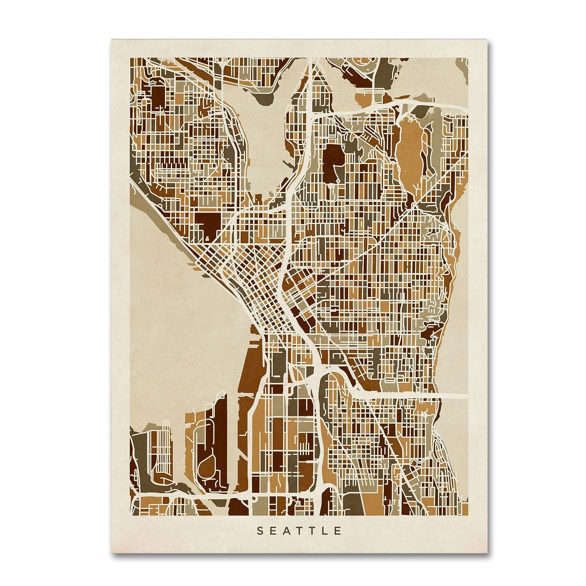 Trademark Fine Art ''Seattle Washington Street Map'' by Michael Tompsett 14" x 19" Canvas Art (MT0870-C1419GG)