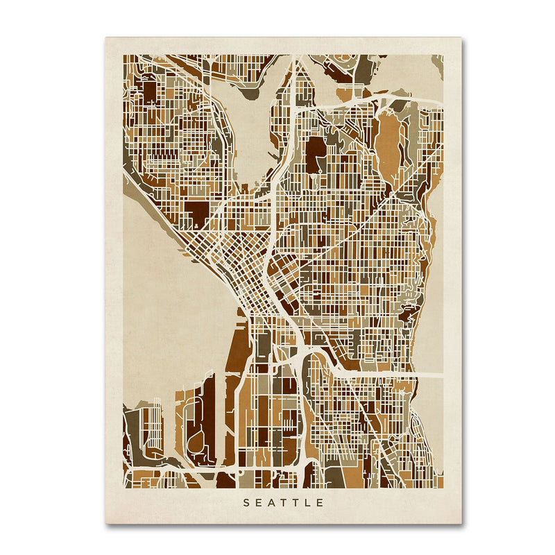 Trademark Fine Art ''Seattle Washington Street Map'' by Michael Tompsett 14" x 19" Canvas Art (MT0870-C1419GG)