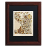 Trademark Fine Art ''Seattle Washington Street Map II'' by Michael Tompsett 11" x 14" Wood Frame (MT0870-W1114BMF)