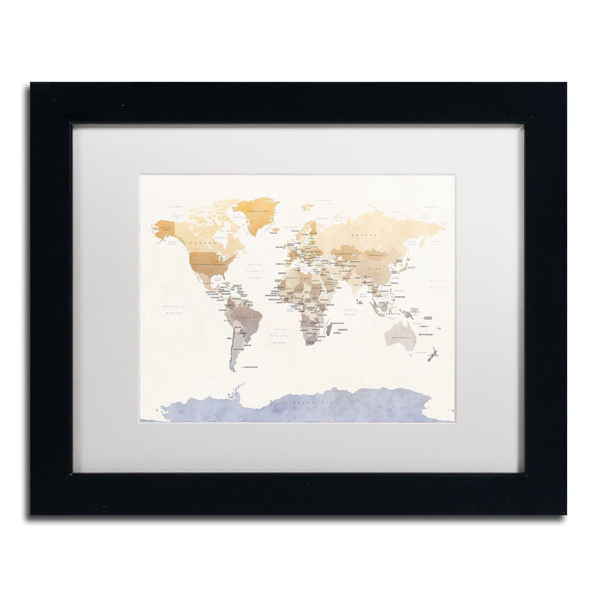 Trademark Fine Art ''Political Map of the World'' by Michael Tompsett 11" x 14" White Matted Black Frame (MT0874-B1114MF)